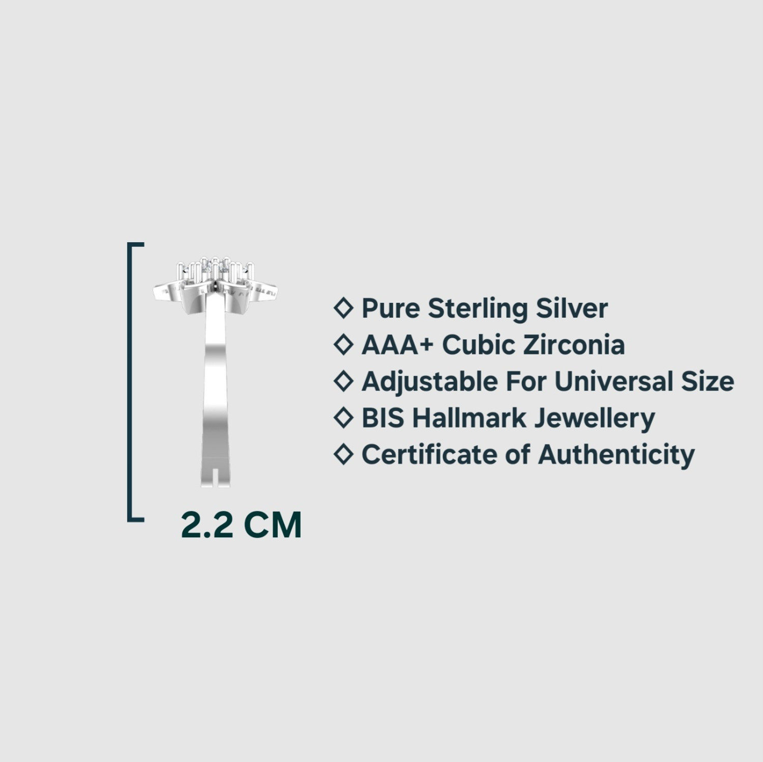Image of SH24K Pure 925 Sterling Silver Ring For Woman | Adjustable Rhodium Plated Ring | Sterling Silver Cubic Zirconia Rhodium Plated Ring