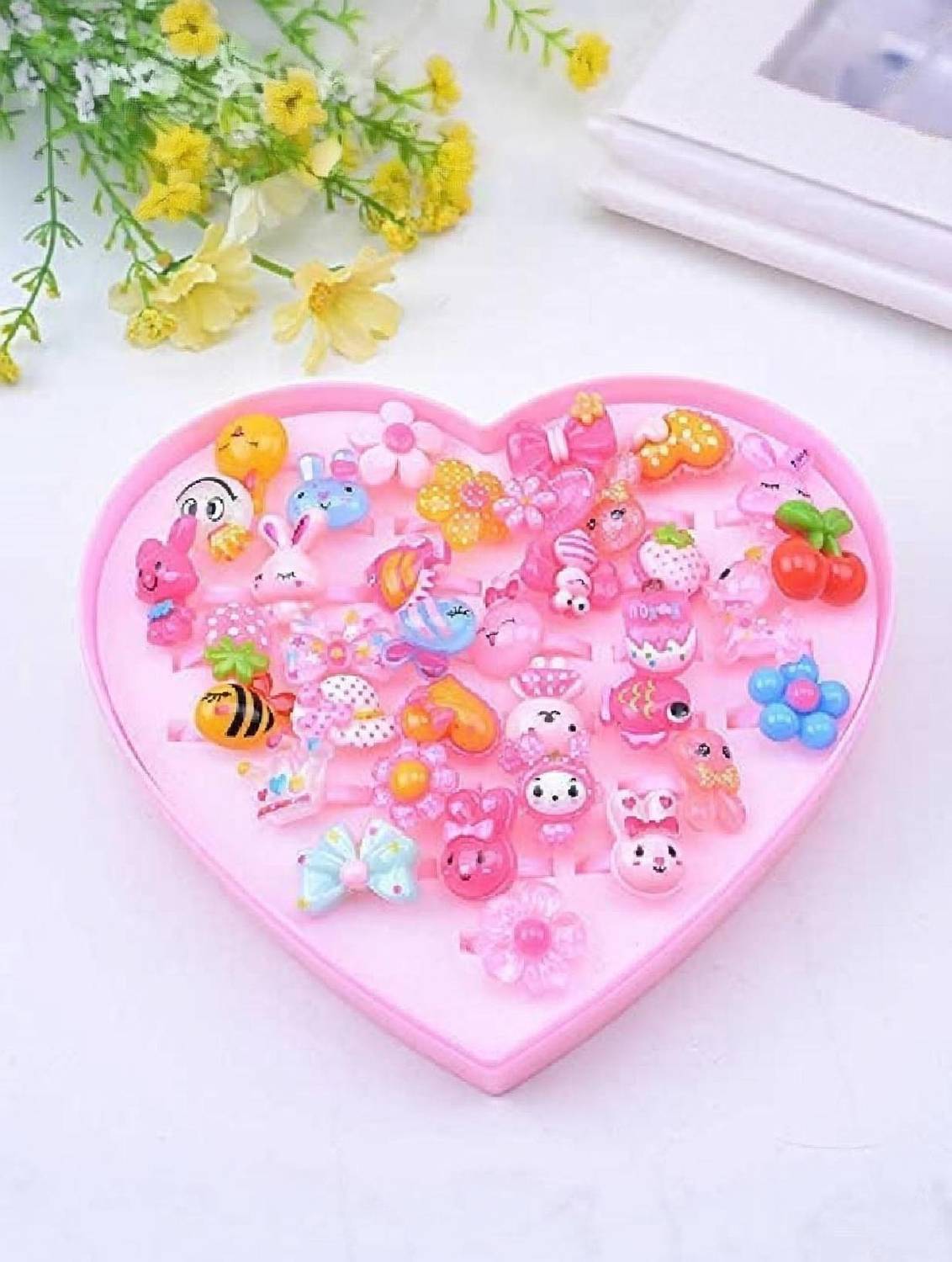 anshika Kids Girls Cartoon Pretend Play Toy Fancy 36 finger rings for birthday gifts Plastic Ring