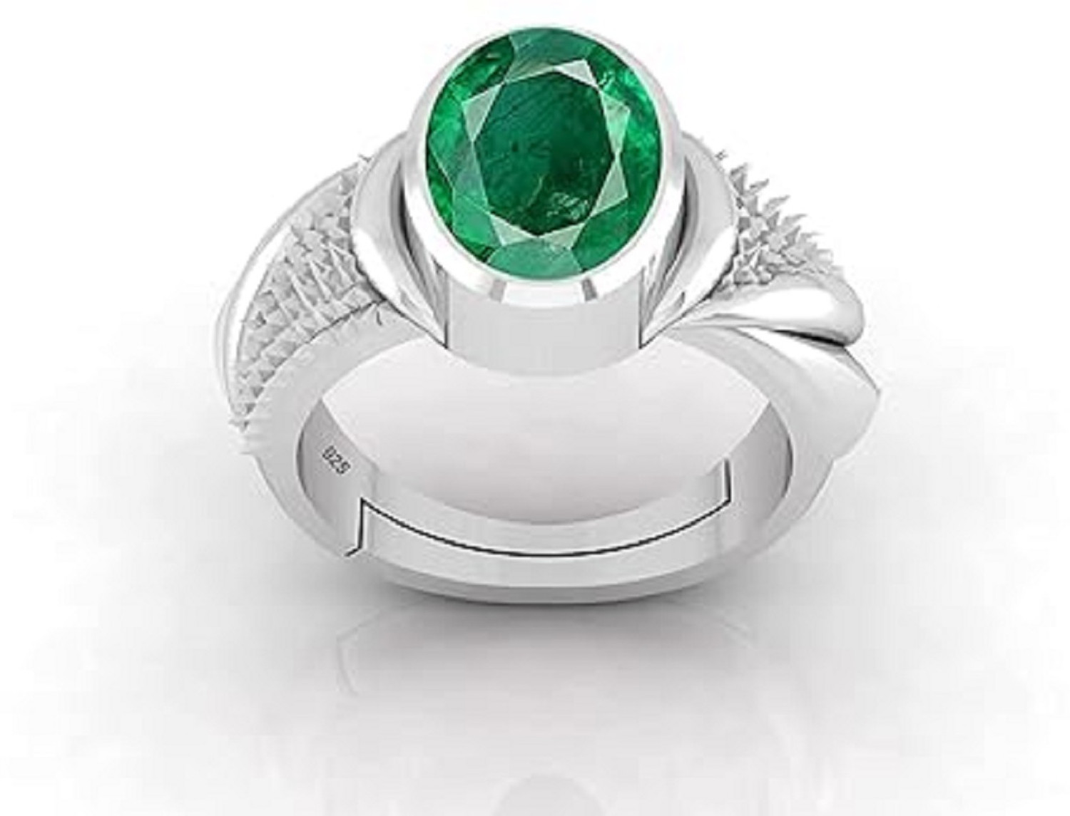 Image of SIDHGEMS 8.25 Ratti 7.25 Carat Natural Emerald /Panna Gemstone 92.5 Sterling Silver Emerald Silver Plated Ring