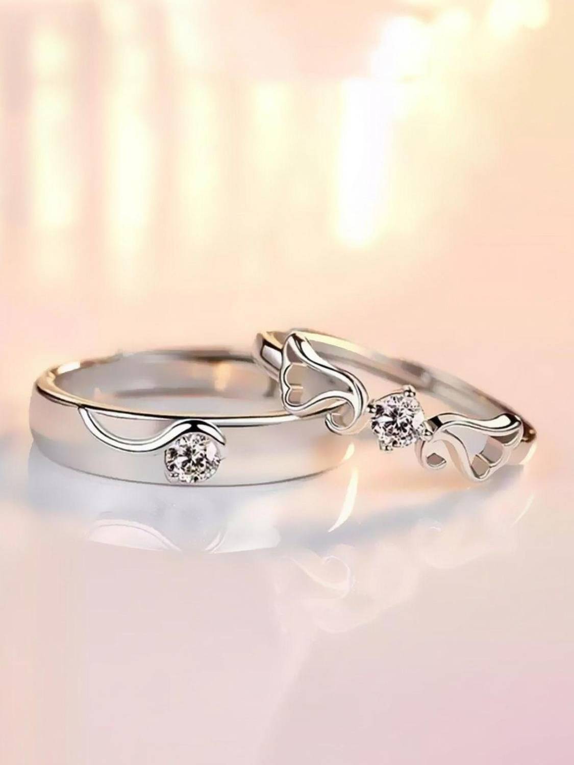 ringzinnie Adjustable Couple Rings Combo Lovers American Diamond Valentine Gift Men & Women Stainless Steel, Brass, Stone, Metal, Copper Cubic Zirconia, Crystal, Diamond Silver, Rhodium Plated Ring