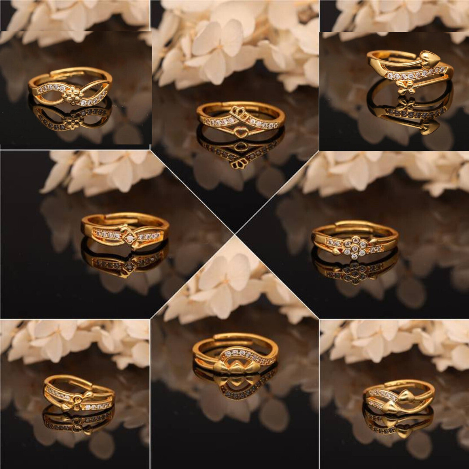 Image of Flaring Ring for women alloy gold plated ring set for women and girls combo Alloy Crystal Ring Set