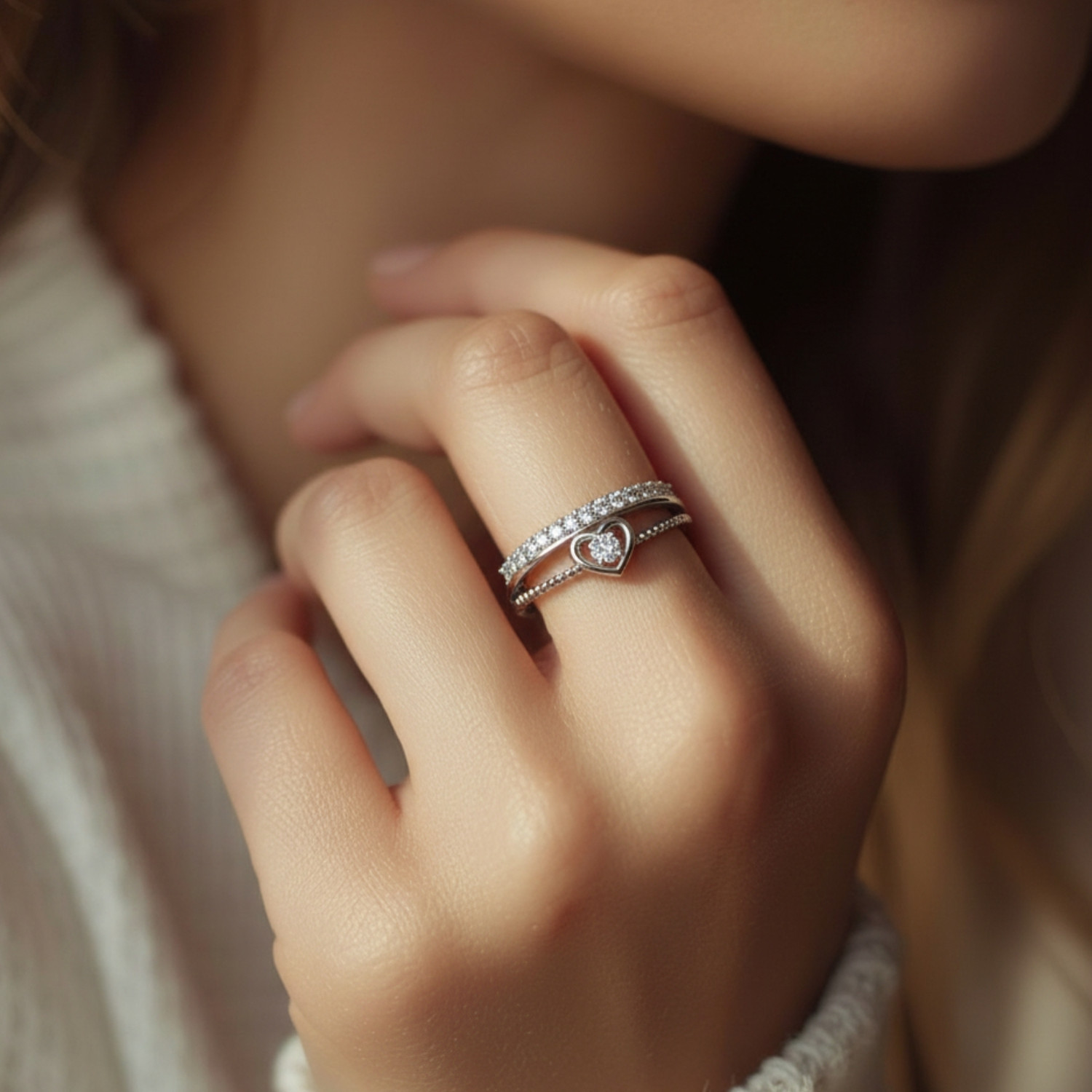Image of Zarkan Zarkan 925 Hallmark Crown Heart American Diamond 925 Sterling Silver Ring Sterling Silver Cubic Zirconia Rhodium Plated Ring