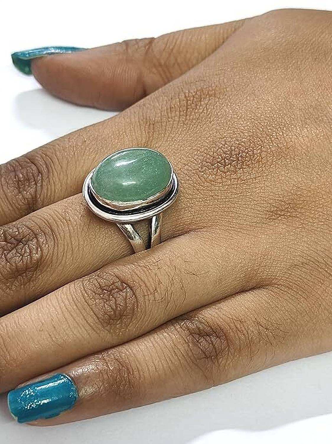 AIR9999 Natural green Aventurine Oval Crystal Free Size Ring Crystal Crystal Ring