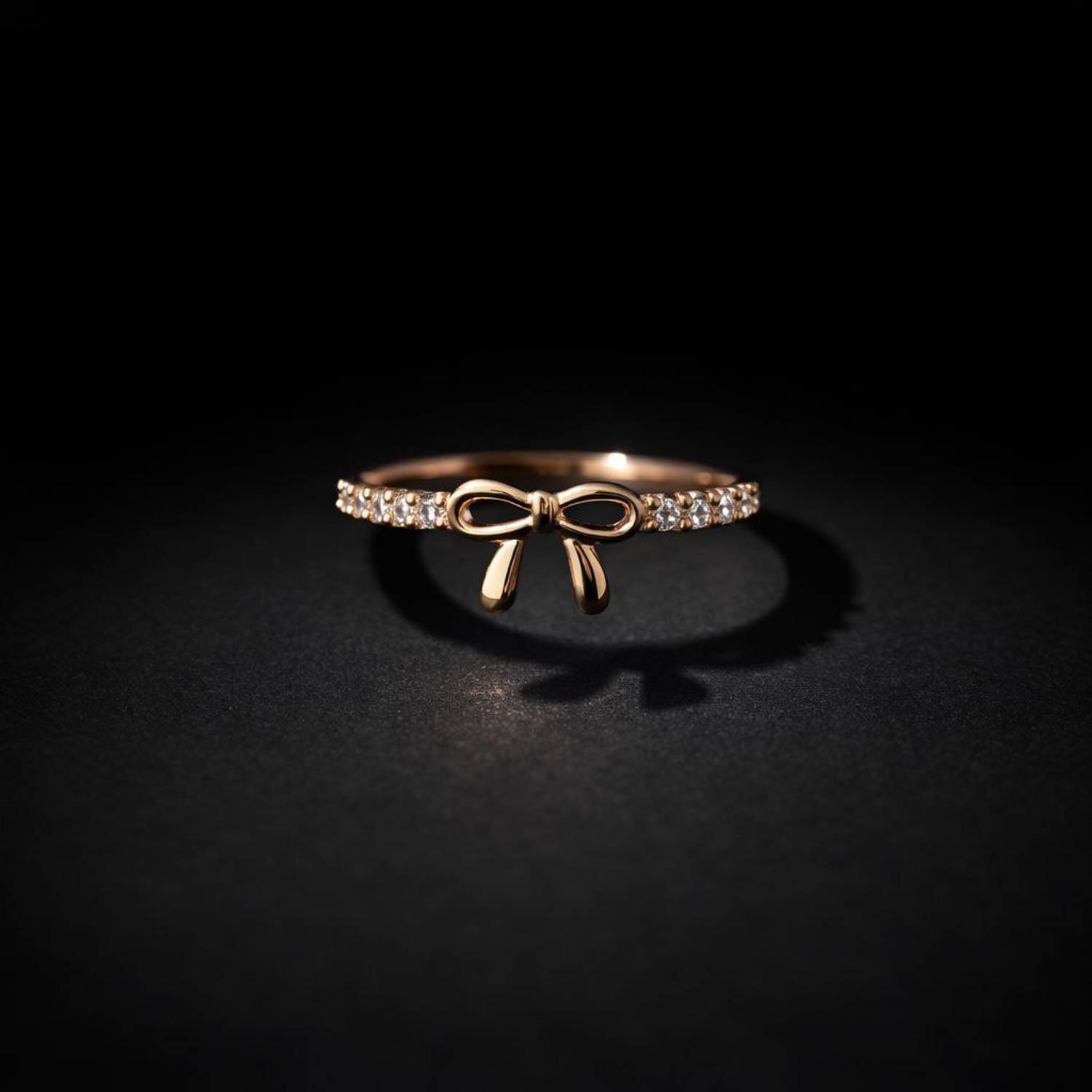 Adiva Fine jewelry Rose Gold Bow Zircon Adjustable Ring Alloy Cubic Zirconia Ring