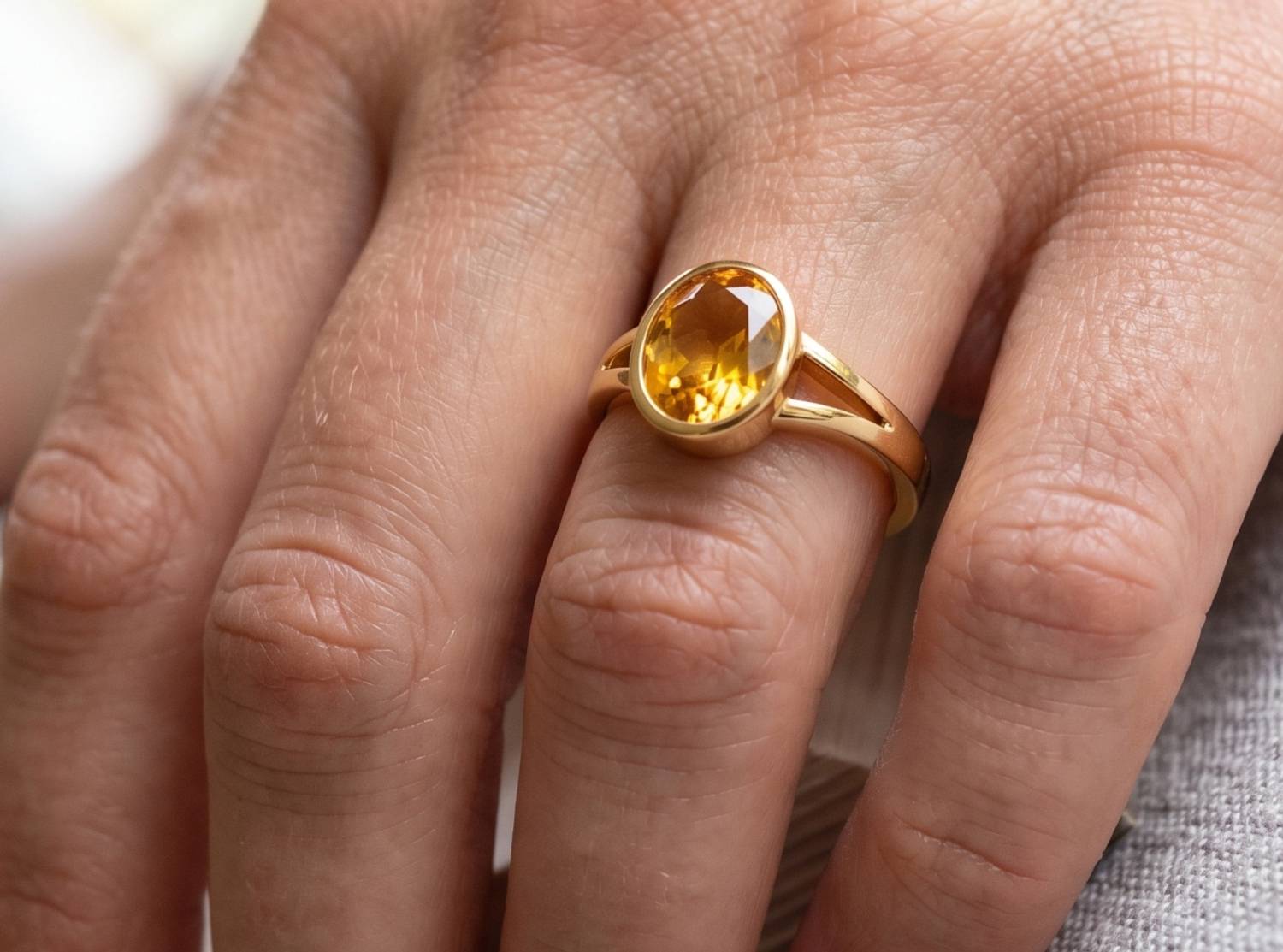 Celestia Stones Yellow Sapphire Pukhraj Stone Adjustable Ring For Men And Women Brass Sapphire Gold Plated Ring