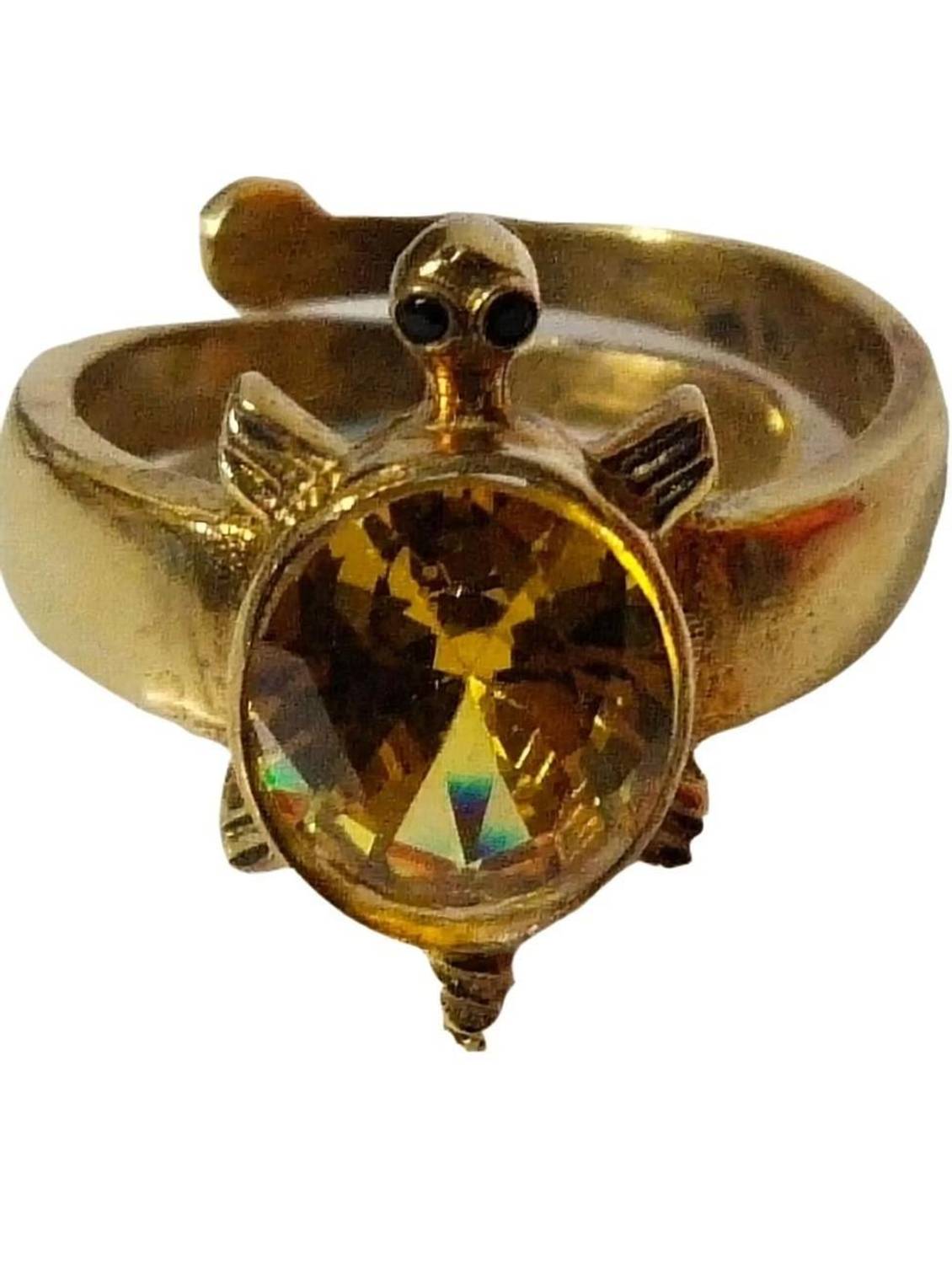 3SIX5 Kachua / Tortoise / Meru Ring | Beautiful Adjustable Yellow Zircon Tortoise Brass Zircon Ring