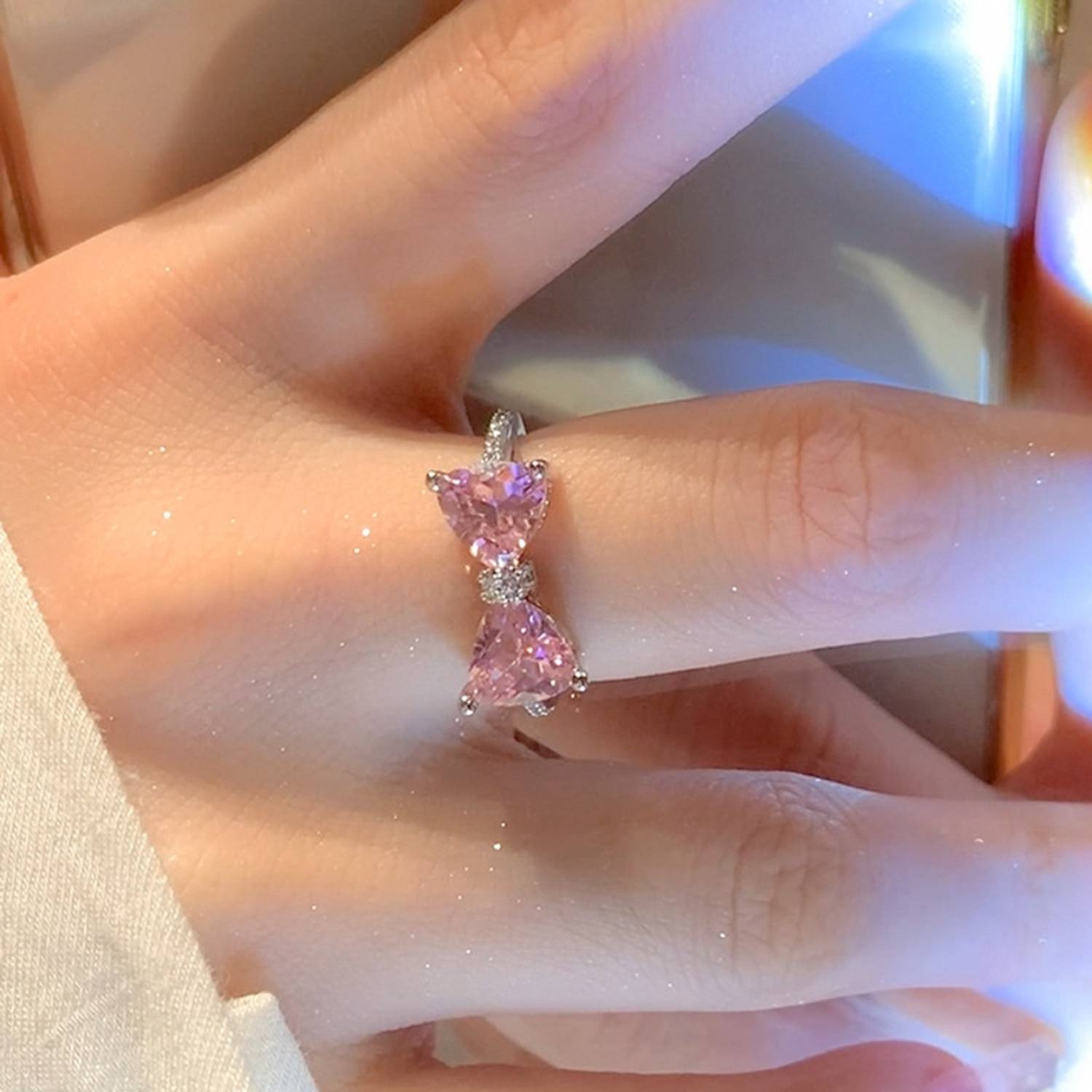 Modeflix Cute Bow-Style Pink Stone Ring - Image 2