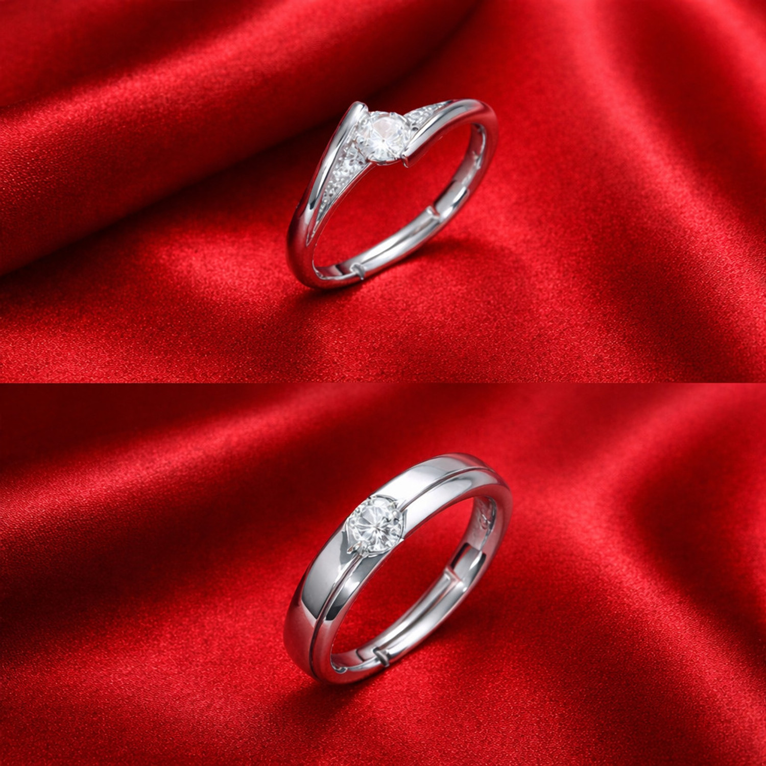 Image of Tanishee- The Real Jewels COUPLE RING Sterling Silver Cubic Zirconia 900 Silver Plated Ring
