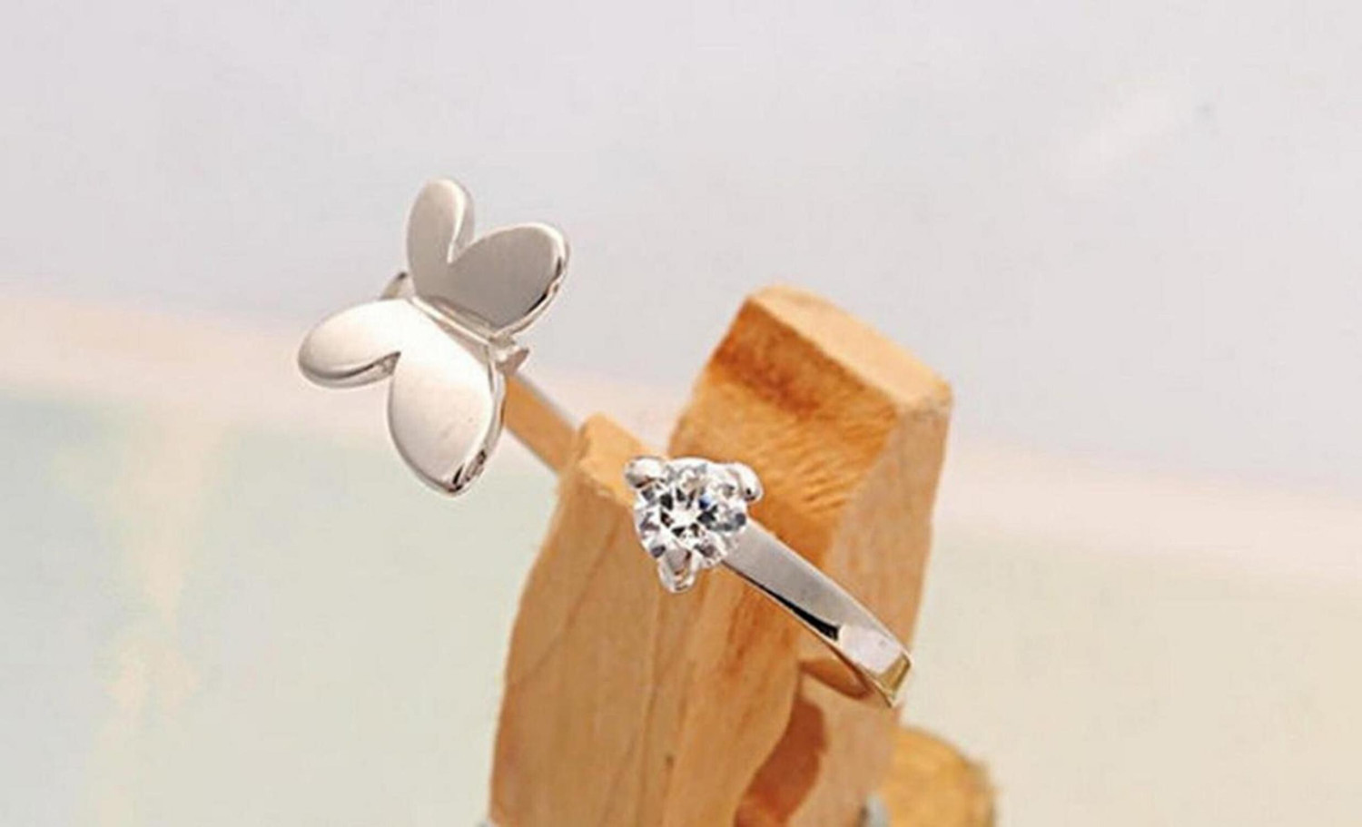 Image of MYKI Bewitching Butterfly Adjustable Ring Stainless Steel Cubic Zirconia Silver Plated Ring