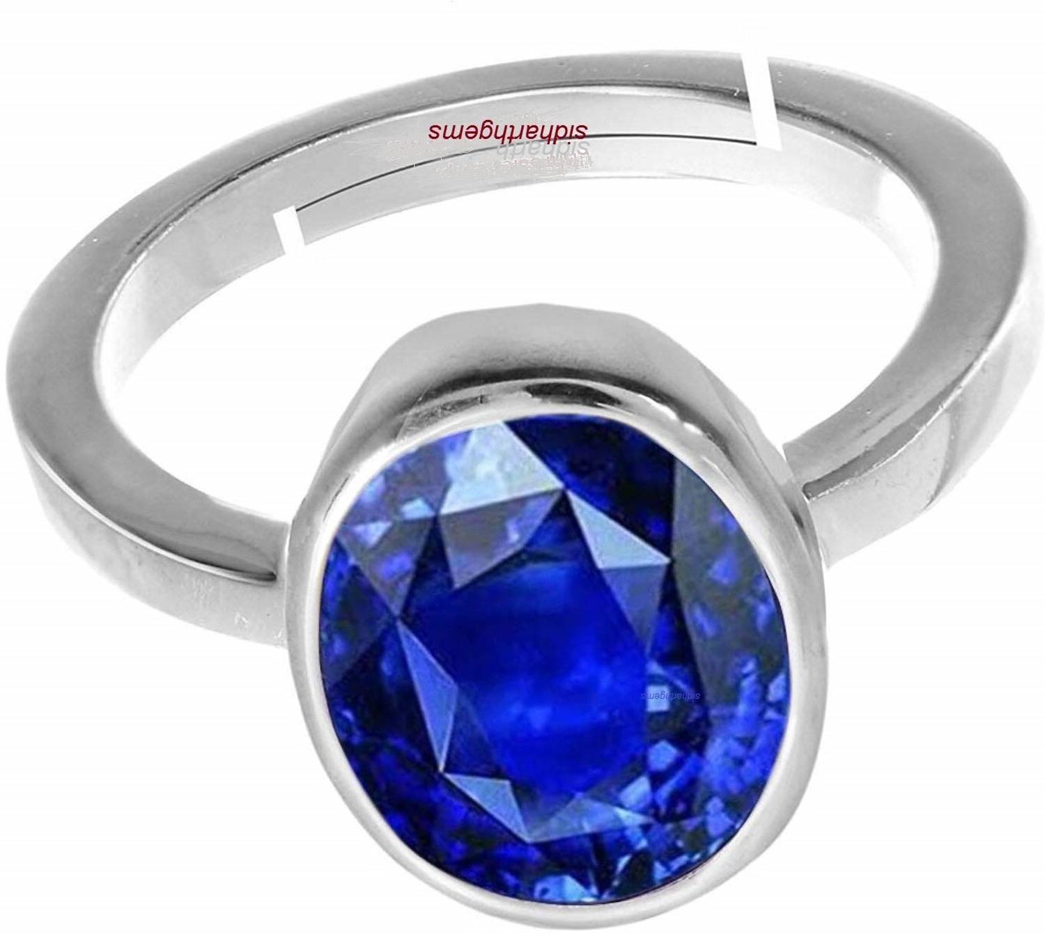 Akshita gems 11.25 Ratti 10.25 Carat Natural Blue Sapphire Neelam Silver Plated Adjustable Brass Sapphire Silver Plated Ring