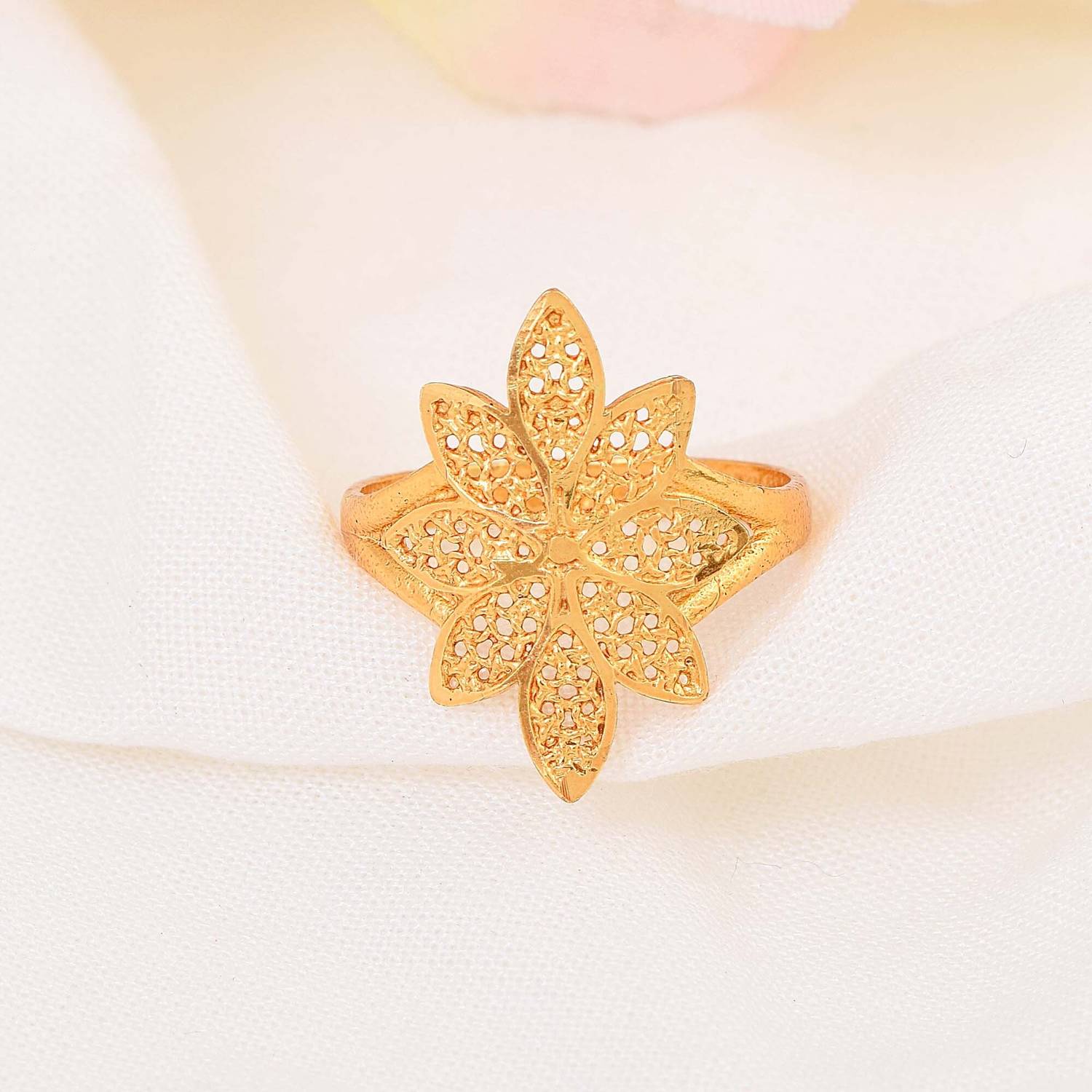 Admier Gold Plated Brass Flower Design Handmade Raswara Work Traditional Ring . Brass Gold Plated Ring