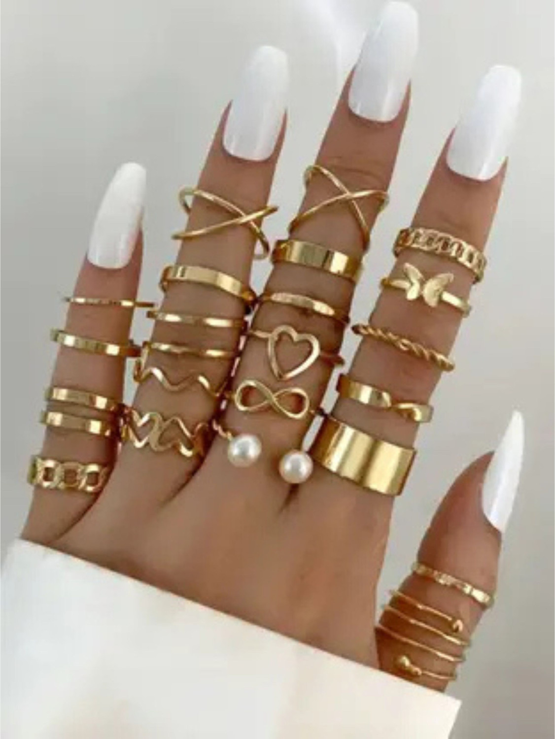 Image of DIADRIM Trendy Gold Plated Adjustable Finger Ring Set for Women & Girls Brass Gold Plated Ring Set