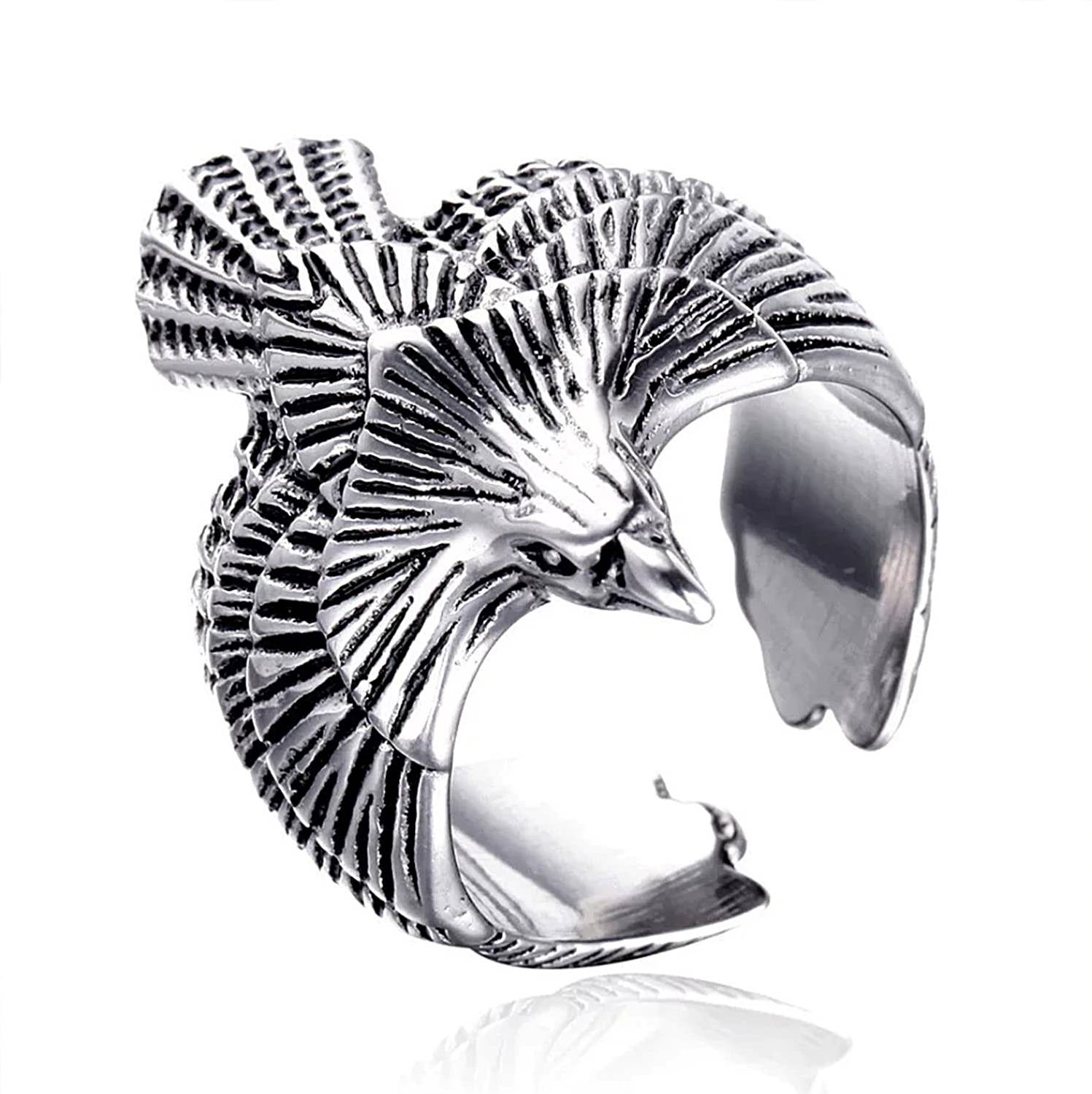 ADF- Eagle Ring Trendy Adustable Ring for Men & Women. Stainless Steel Silver Plated Ring
