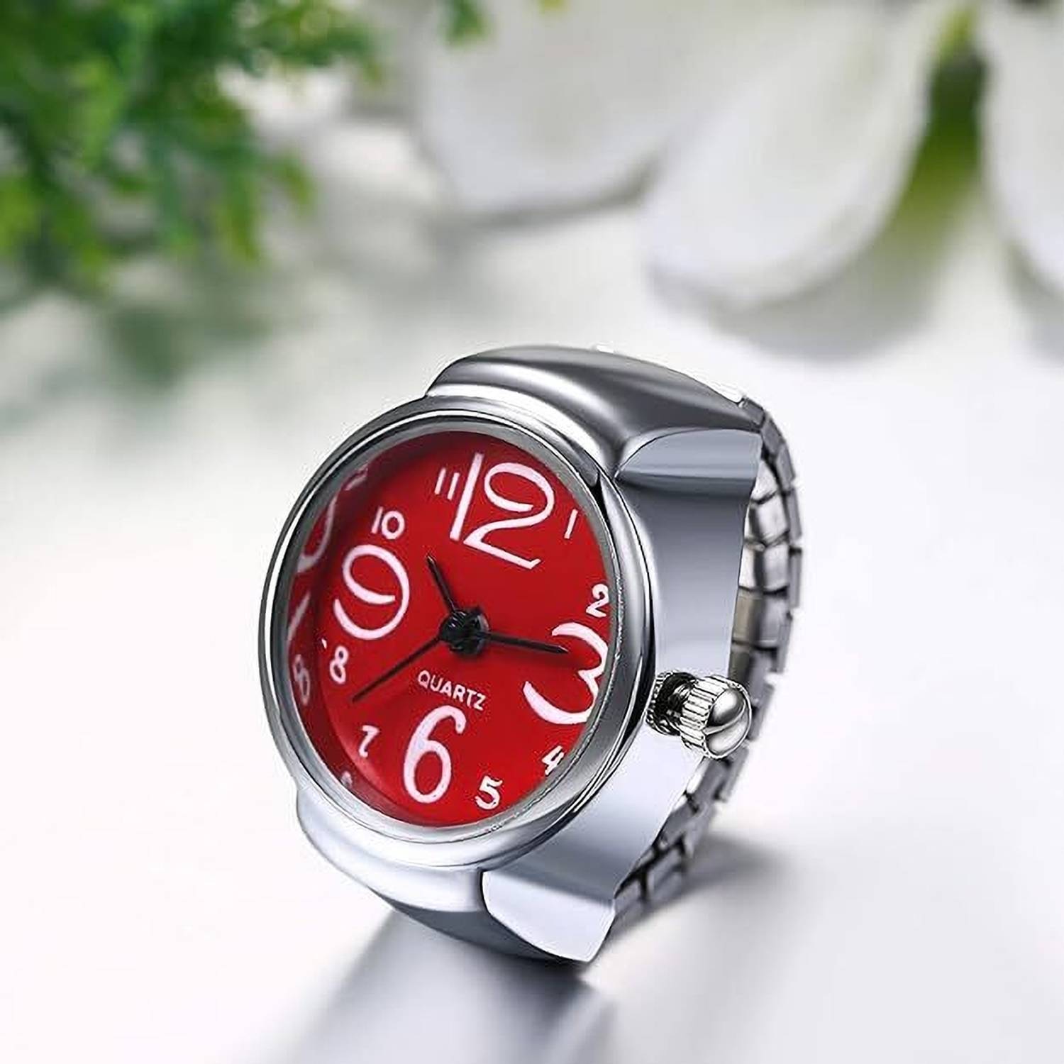 Dreamish Imitation Watch Design Rings For Women Stylish Silver Stretchable Ring Alloy, Crystal, Metal Silver Plated Ring