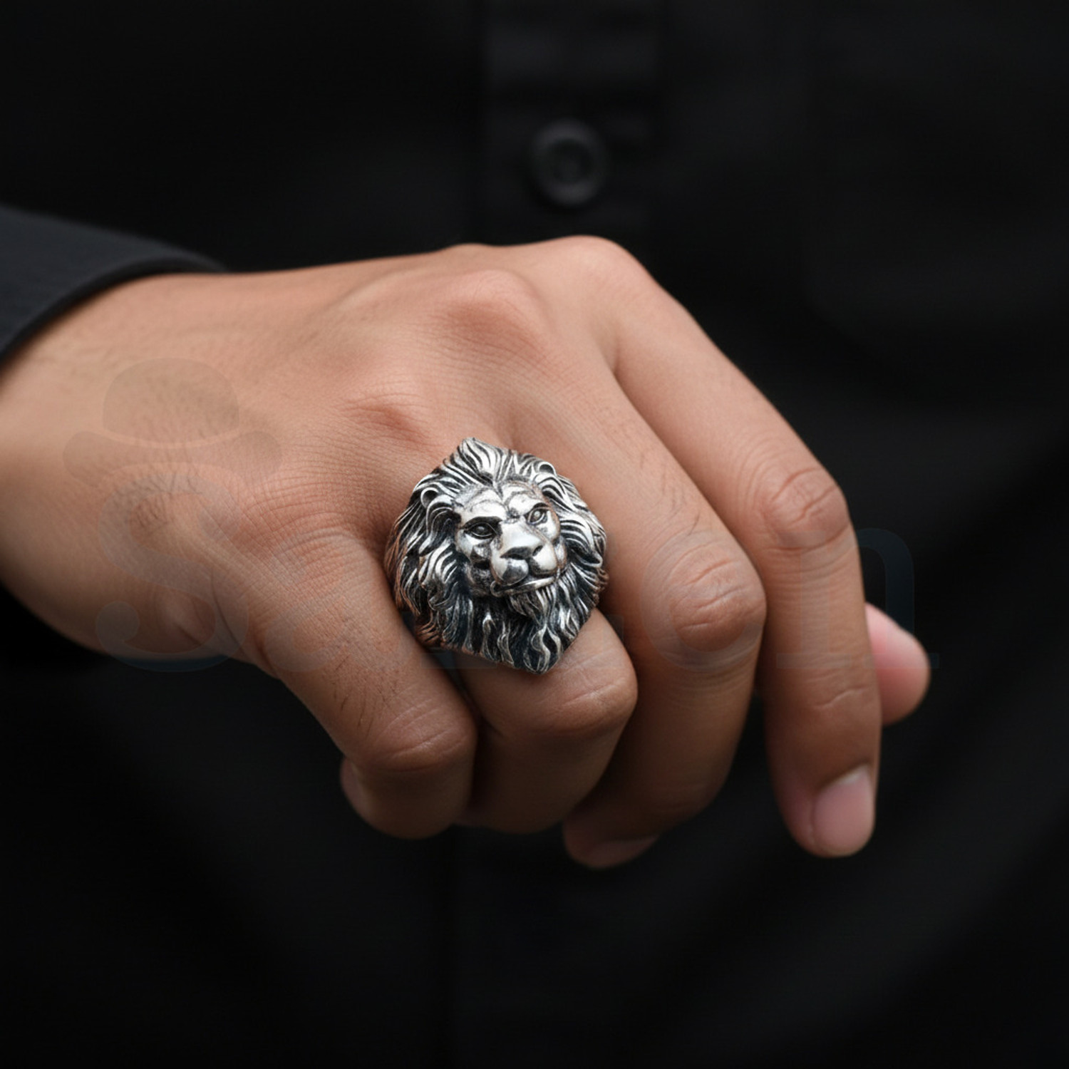 Image of SAIIZEN Stainless Steel Silver plated Free Size Lion Face Ring For Men & Boy Finger Ring Stainless Steel Silver Plated Ring