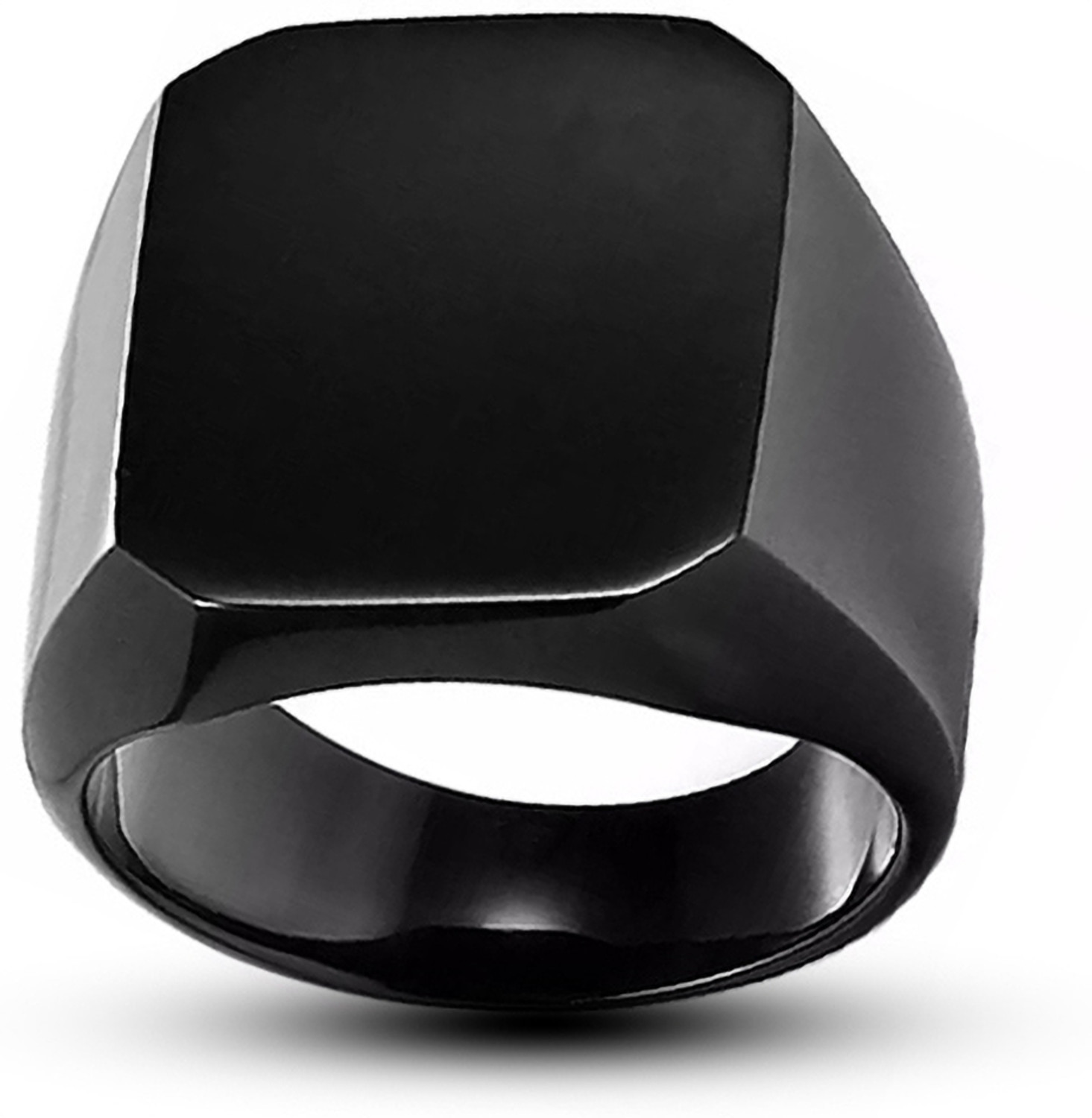 Image of Gift Nest Black And Silver Square Width Vintage pack of 2 Ring combo set for men and boys Stainless Steel Black Silver Plated Ring Set