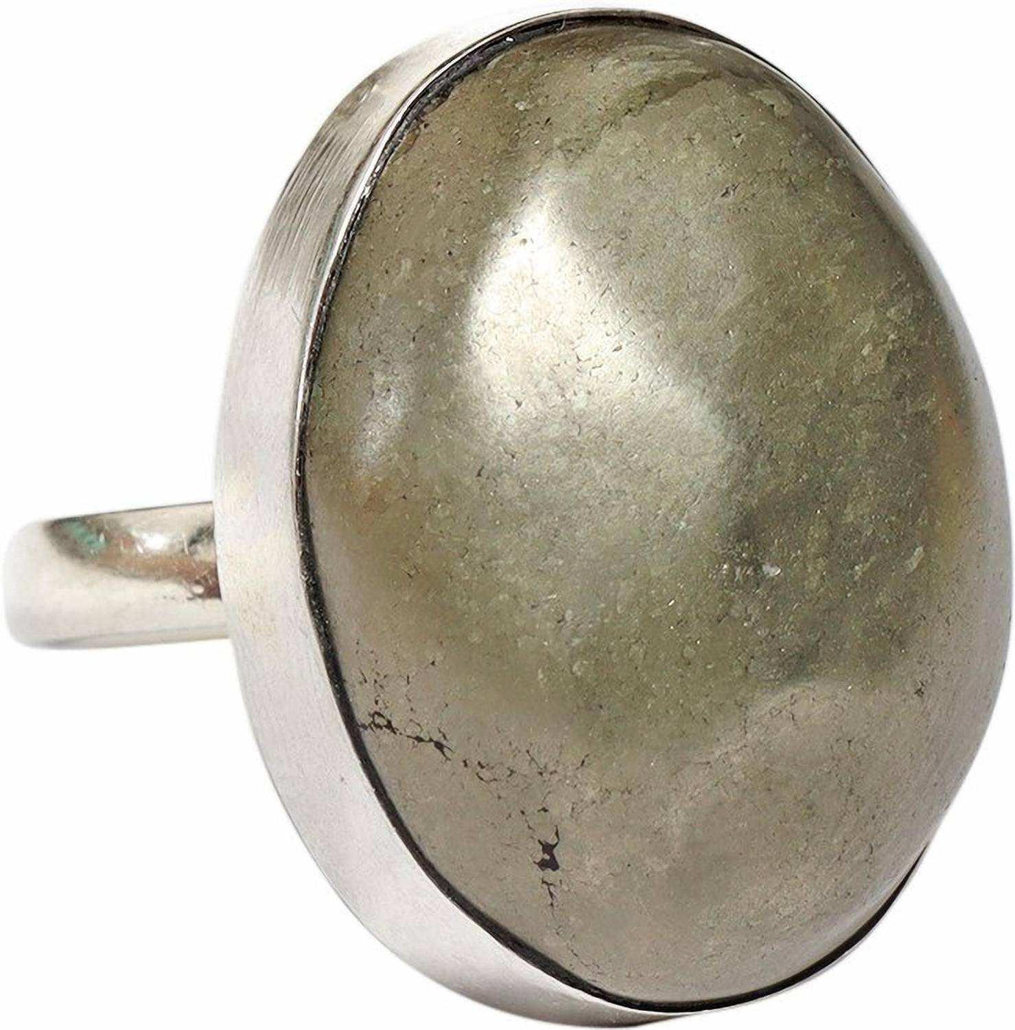 9dzine Pyrite Oval Ring for Women Men Healing Gift Trendy Daily Wear Ring Alloy Crystal Ring
