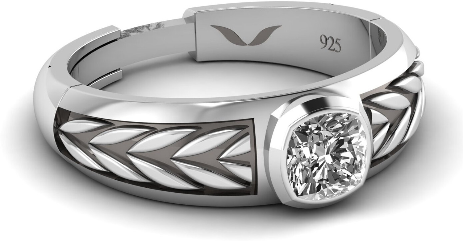 Image of Vitra Jewellery White American Diamond Ring, Pure Silver 925 Adjustable Band Ring For Men /Boys Silver Zircon Rhodium Plated Ring