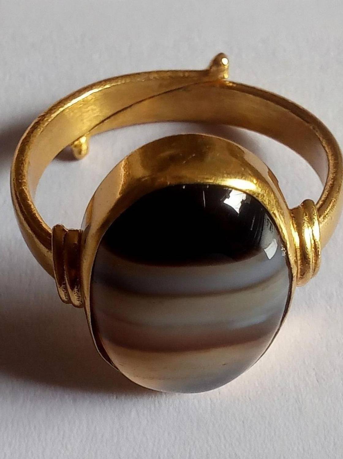 AMG Gems 4.25 Ratti Sulemani Hakik Gemstone Adjustable Ring For Men And Women Brass Agate Gold Plated Ring