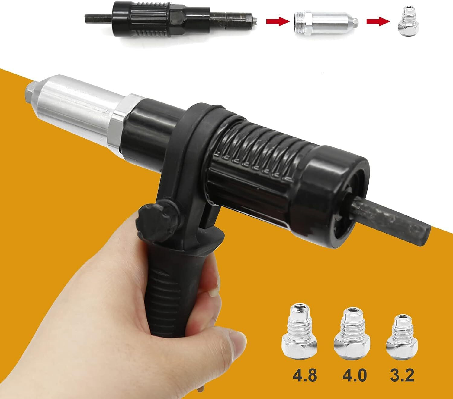 Image of uptodateprouducts Rivet Gun Tool Rivet Drill Attachment Power Drill Tool Heavy Duty Fast Hitting Rivet Gun