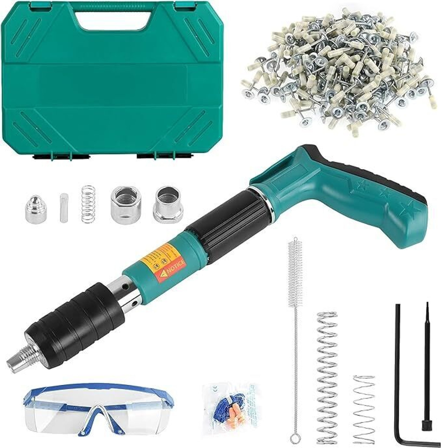 Image of Deoxys Manual Steel Nails Gun Tool Set Ceiling Nail Gun with 10pcs Round nails Heavy Duty Fast Hitting Rivet Gun