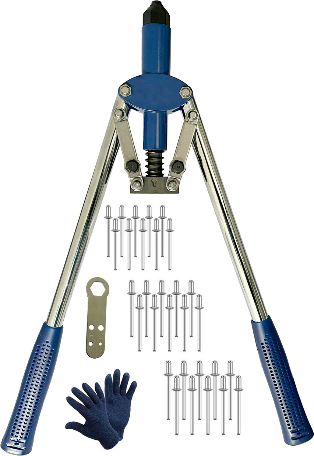 Image of Inditrust 18 inch Inch (450MM) Hand Riveter Gun, Riveting Tool with 30 rivets and gloves Heavy Duty Fast Hitting Rivet Gun