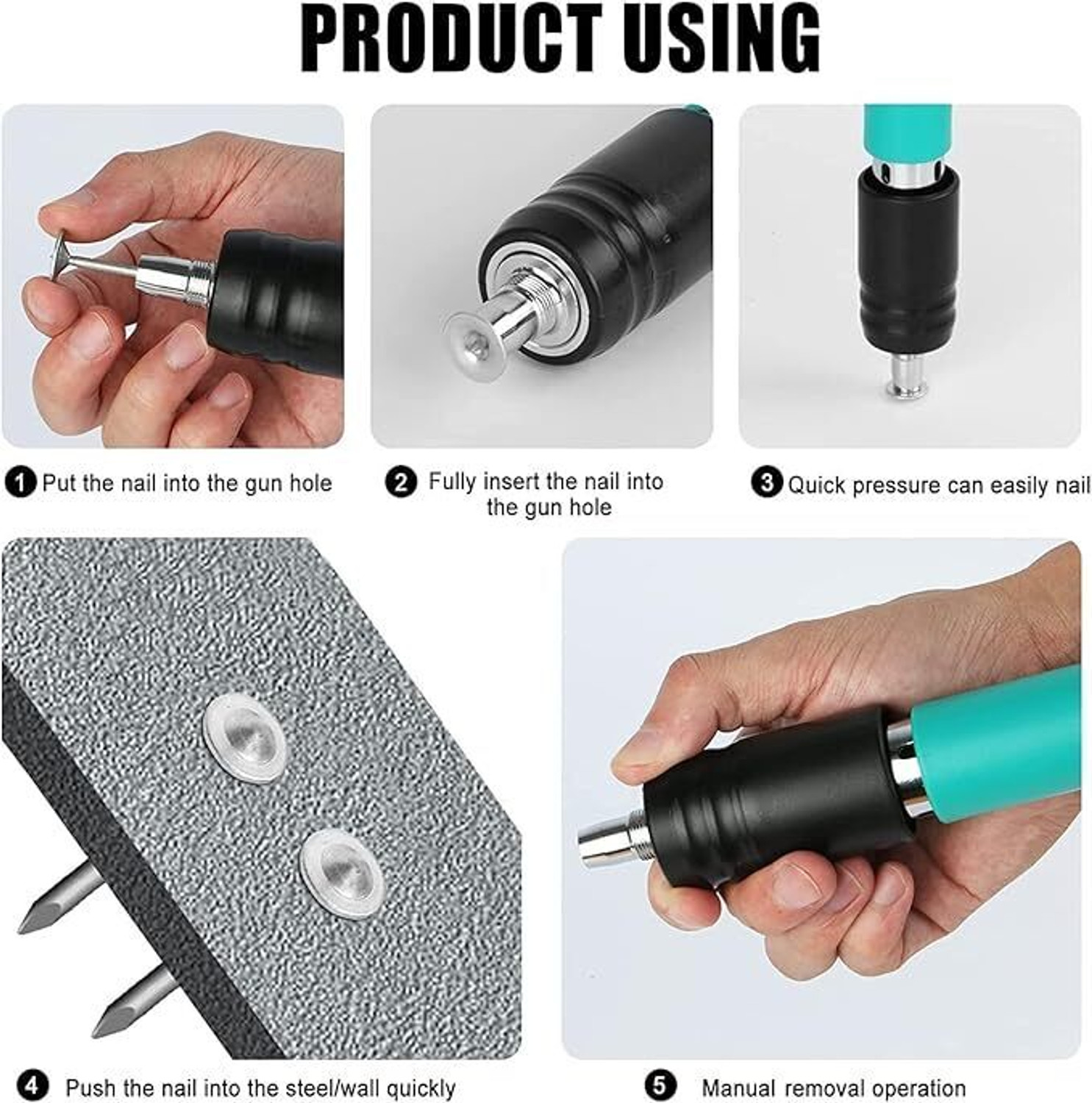 Image of Deoxys Manual Steel Nails Gun Tool Set Ceiling Nail Gun with 10pcs Round nails Heavy Duty Fast Hitting Rivet Gun