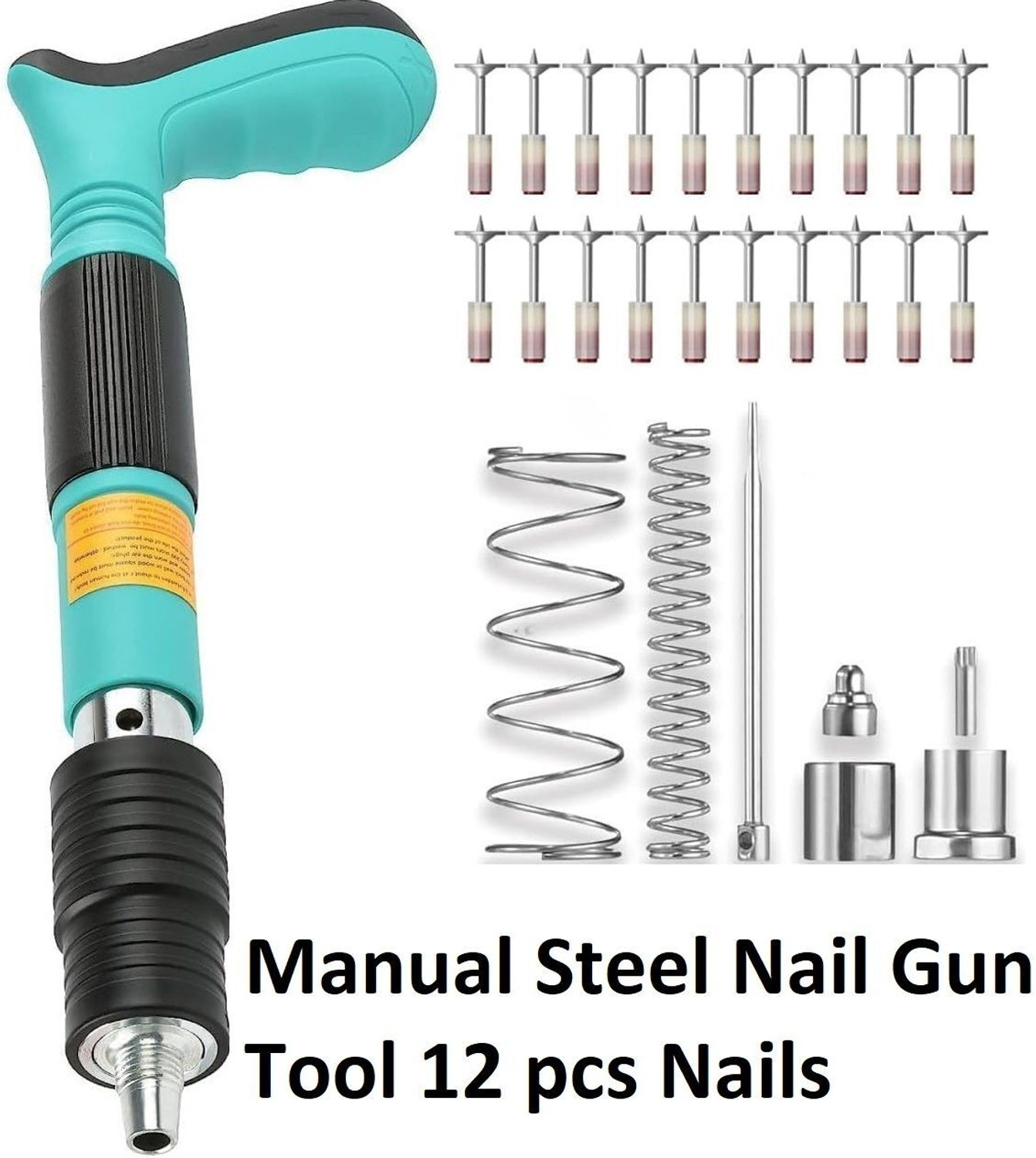 Image of REIOENT HEAVY Steel Nail Gun Tool 12 pcs Nails, Nail Wall Tool Hitting Rivet Gun Heavy Duty Fast Hitting Rivet Gun