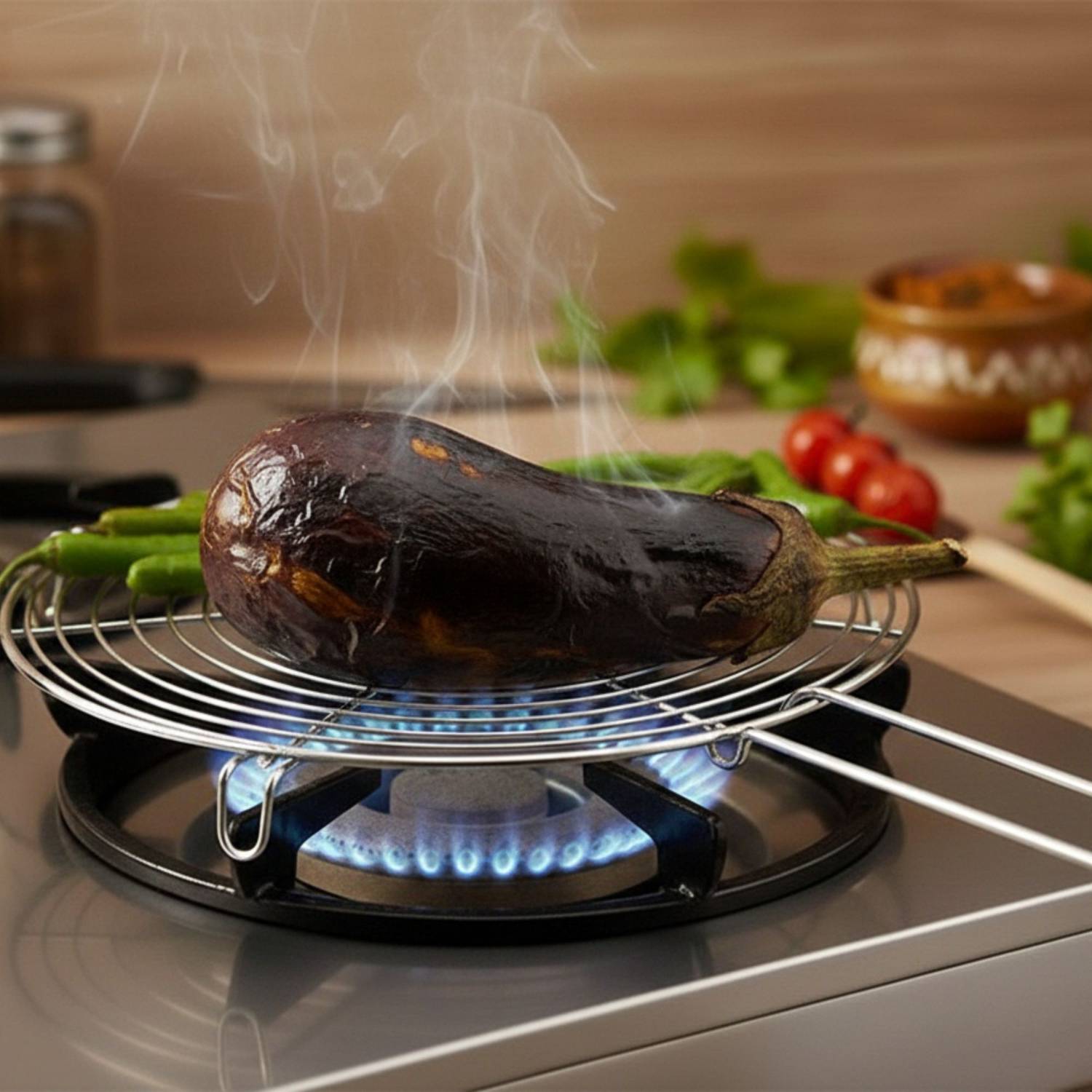 Bluevista Round Shape Roaster Grill with Handle|Stainless Steel Jali Roti|Roast Grill Veg 0.5 kg Roaster