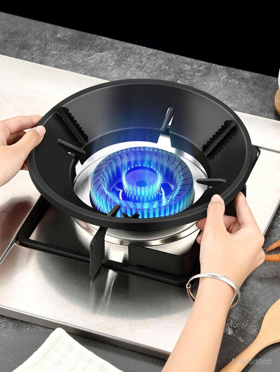 Image of SEAVOKES Gas Saver Jali Ring for Gas Stove| Fire & Windproof Energy Saving Kitchen tool Iron Manual Gas Stove