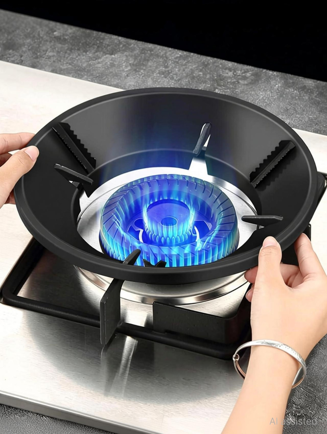Image of SEAVOKES Gas Saver Jali Ring for Gas Stove| Fire & Windproof Energy Saving Kitchen tool Iron Manual Gas Stove