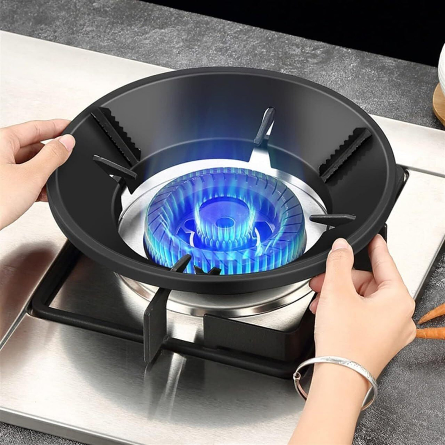 Image of SEAVOKES Gas Saver Jali Ring for Gas Stove| Fire & Windproof Energy Saving Kitchen tool Iron Manual Gas Stove