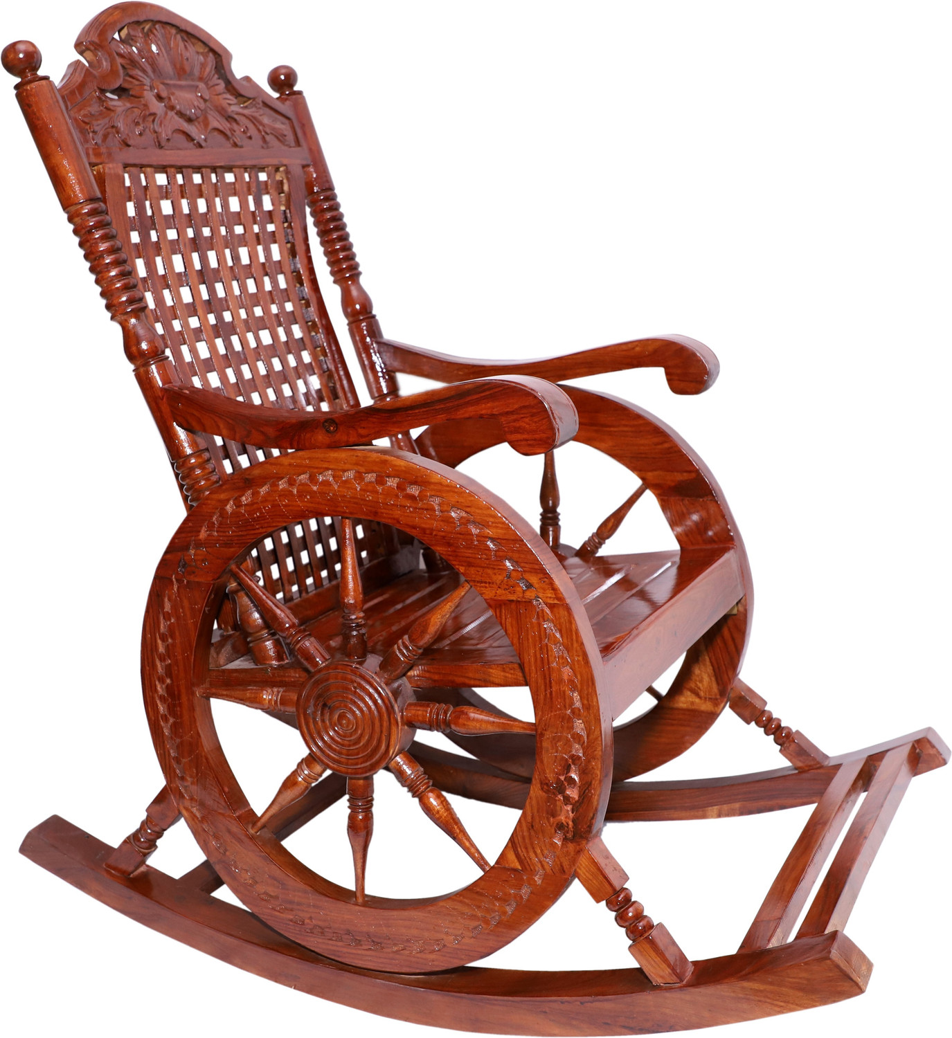 Image of Decorhand Rosewood (Sheesham) Wood Rocking Chair For Living Room / Garden - Rosewood Finishing for adults /Grand parents Solid Wood 1 Seater Rocking Chairs