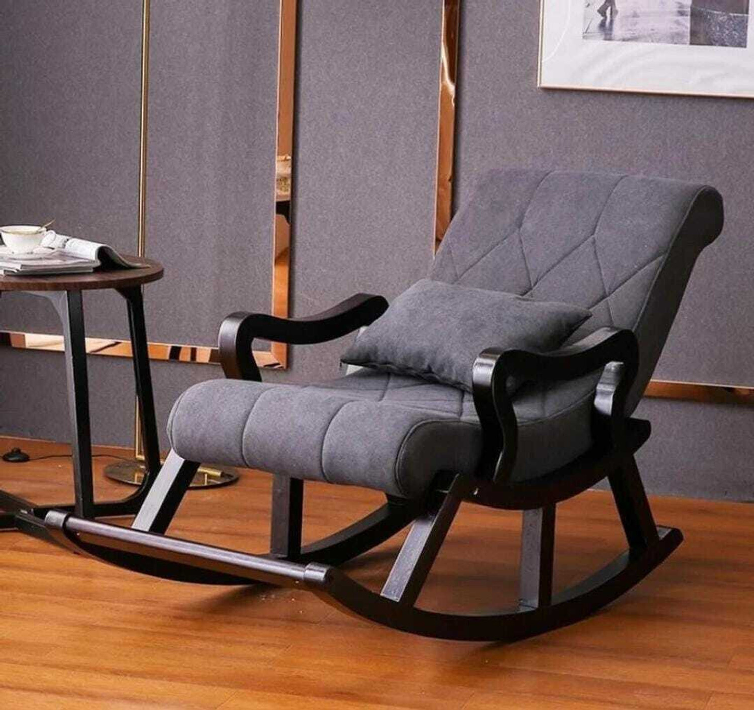 Image of wooden luxury Rocker Rocking Chair with footrest Recliner Relaxing 1 Seater Rocking Chairs Solid Wood 1 Seater Rocking Chairs
