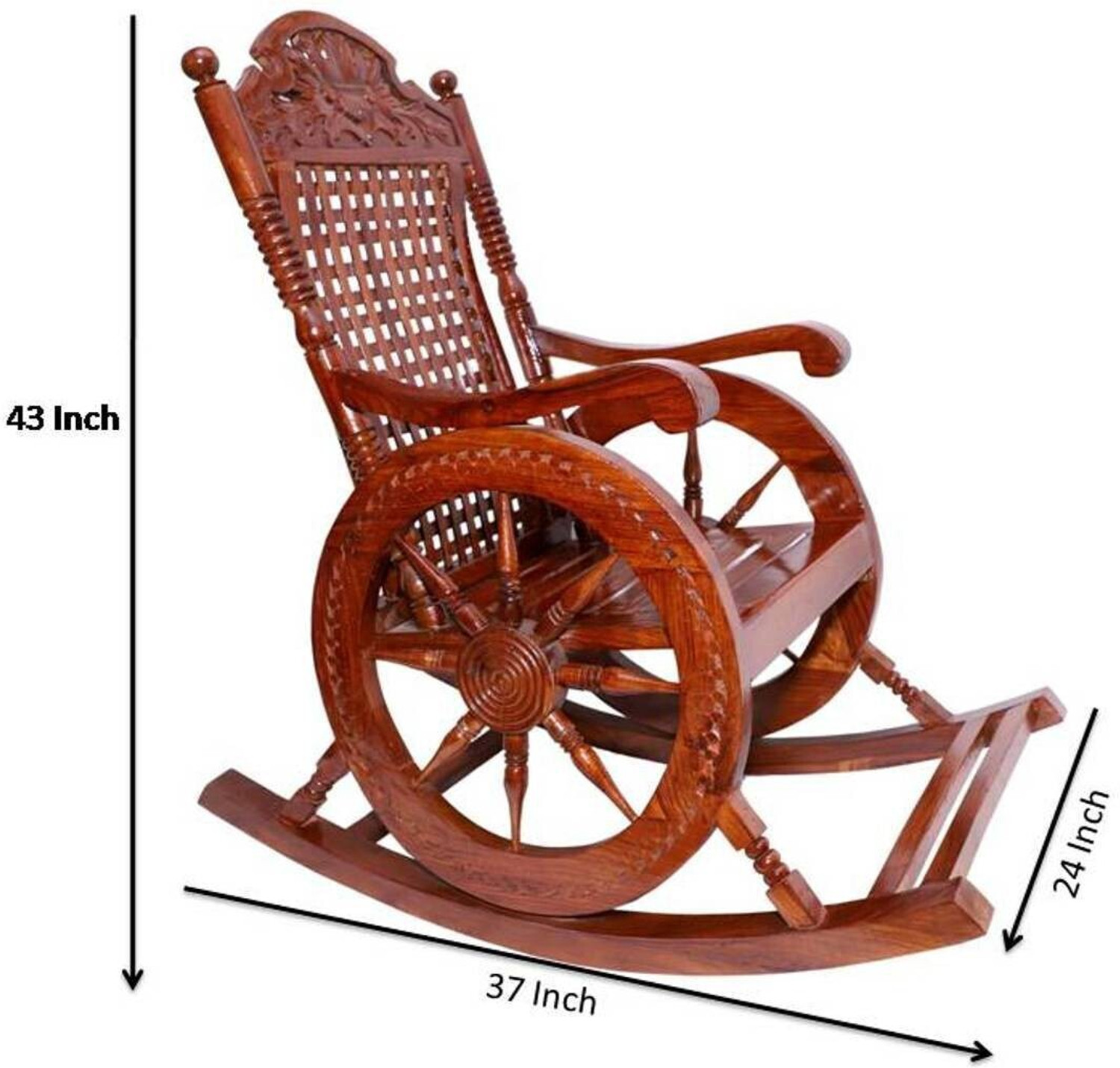 Image of Decorhand Rosewood (Sheesham) Wood Rocking Chair For Living Room / Garden - Rosewood Finishing for adults /Grand parents Solid Wood 1 Seater Rocking Chairs
