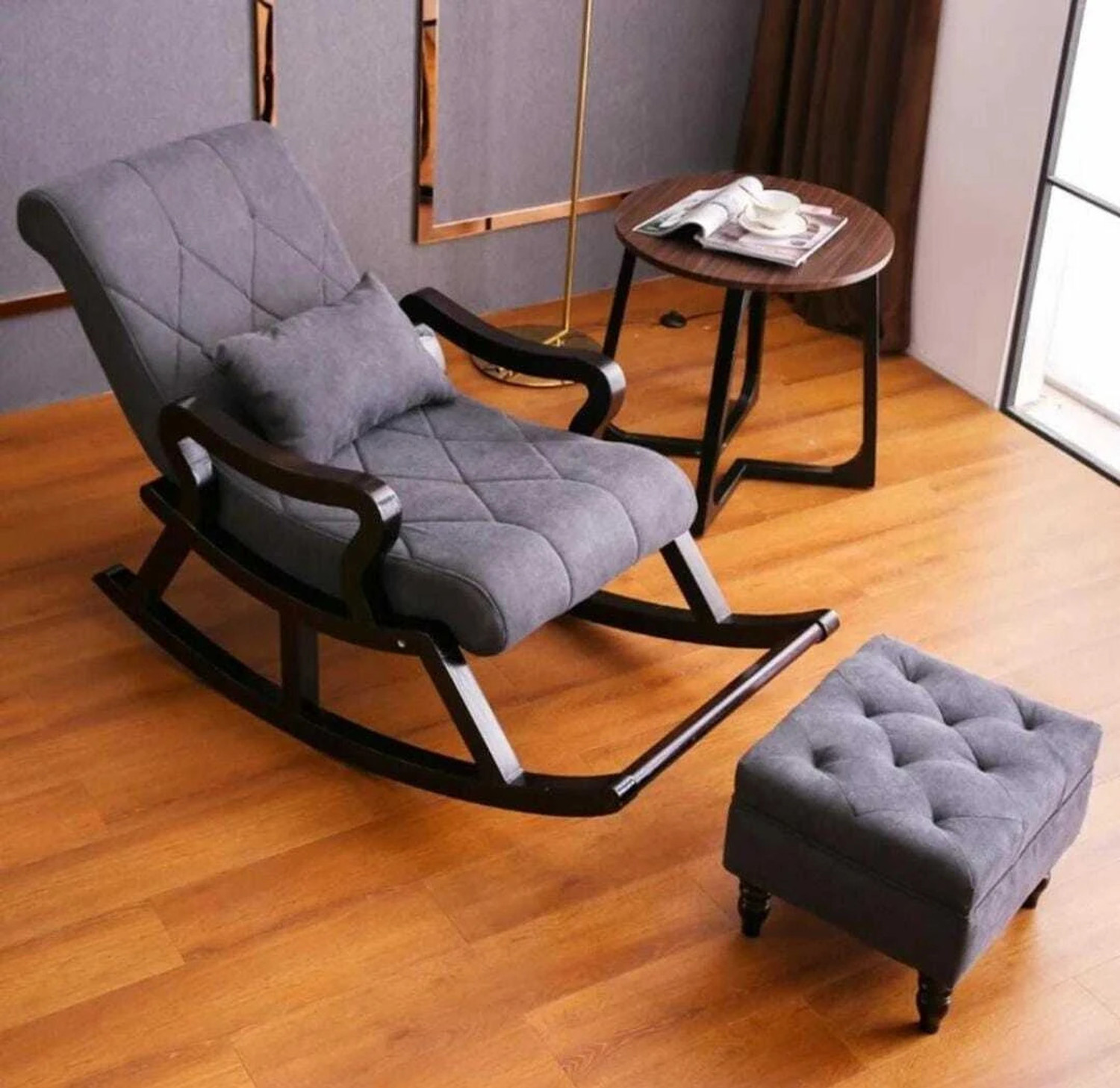 Image of wooden luxury Rocker Rocking Chair with footrest Recliner Relaxing 1 Seater Rocking Chairs Solid Wood 1 Seater Rocking Chairs