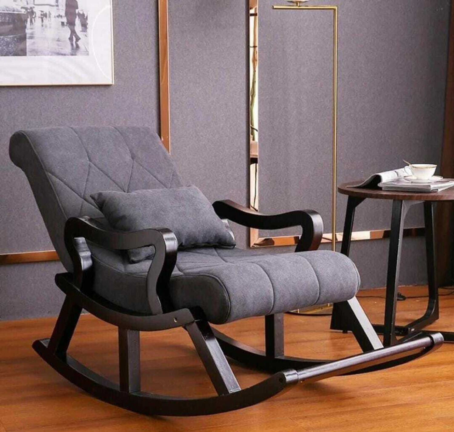 Image of wooden luxury Rocker Rocking Chair with footrest Recliner Relaxing 1 Seater Rocking Chairs Solid Wood 1 Seater Rocking Chairs