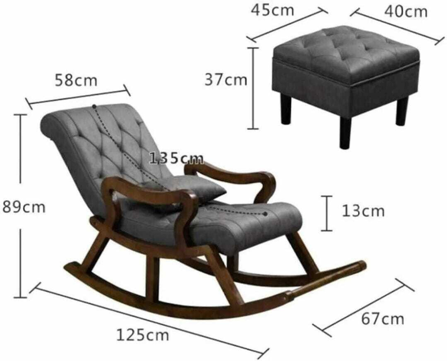 Image of wooden luxury Rocker Rocking Chair with footrest Recliner Relaxing 1 Seater Rocking Chairs Solid Wood 1 Seater Rocking Chairs