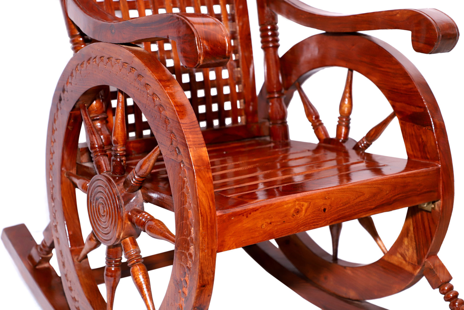 Image of Decorhand Rosewood (Sheesham) Wood Rocking Chair For Living Room / Garden - Rosewood Finishing for adults /Grand parents Solid Wood 1 Seater Rocking Chairs
