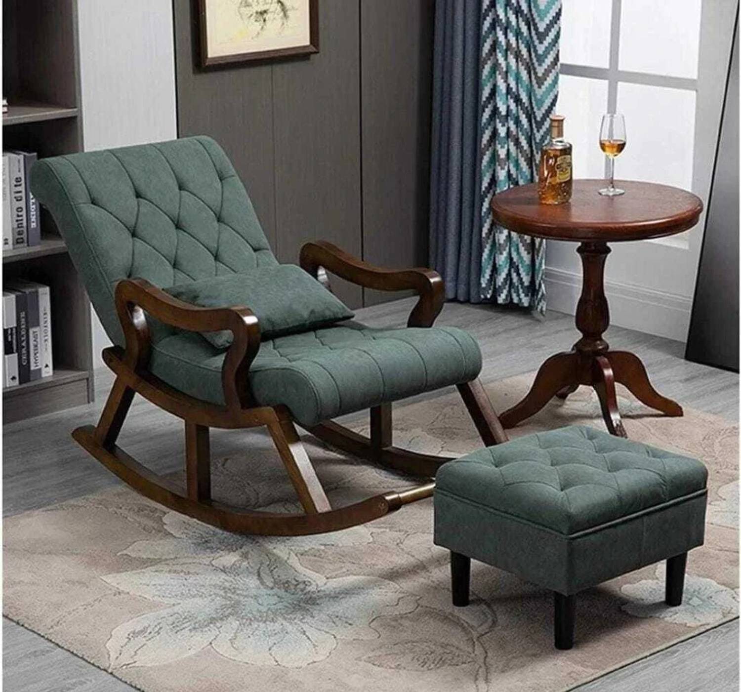 Unique Creation Handicrafts Rocker Rocking Chair with footrest Recliner Relaxing 1 Seater Rocking Chairs Solid Wood 1 Seater Rocking Chairs