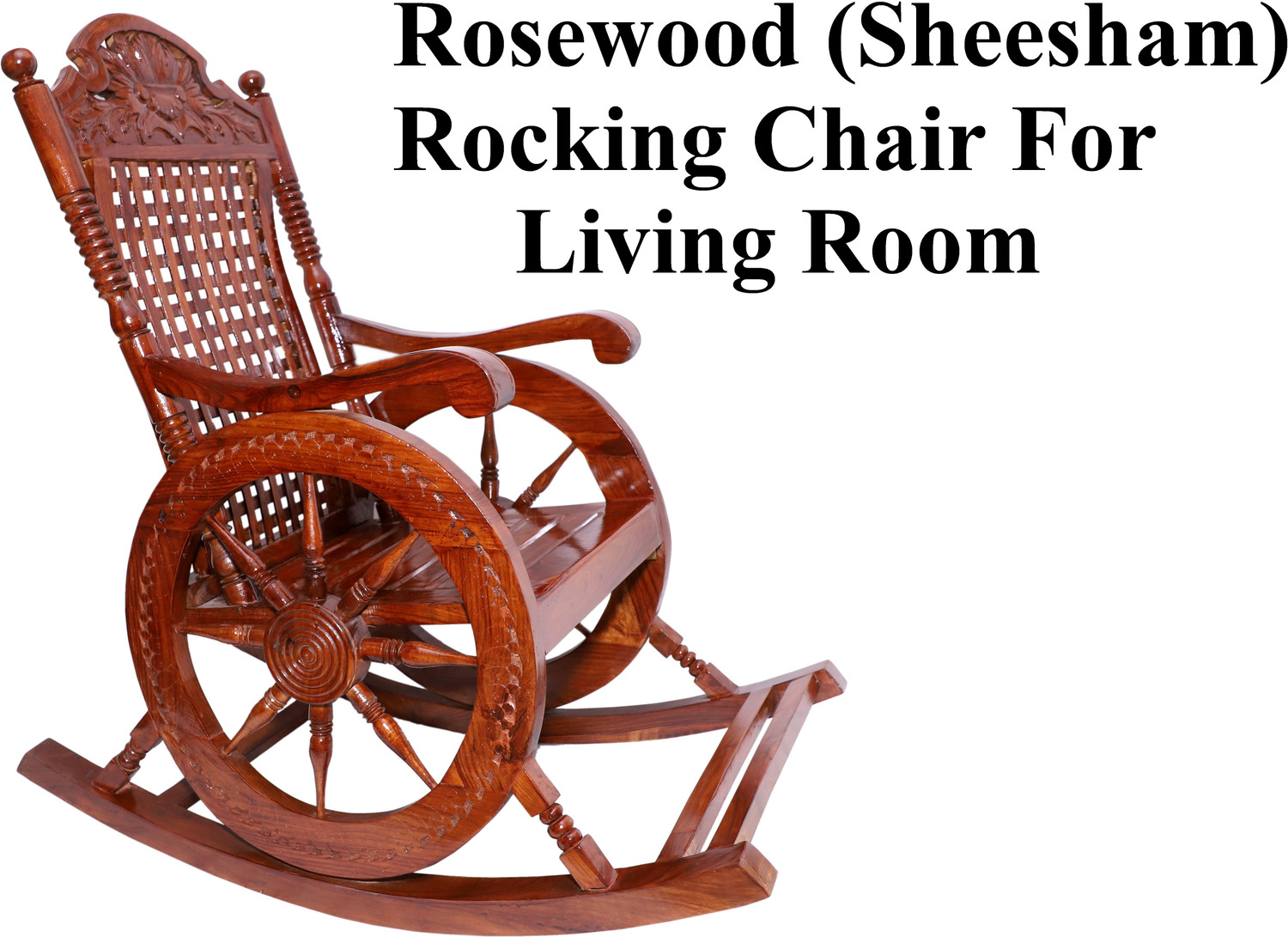 Image of Decorhand Rosewood (Sheesham) Wood Rocking Chair For Living Room / Garden - Rosewood Finishing for adults /Grand parents Solid Wood 1 Seater Rocking Chairs