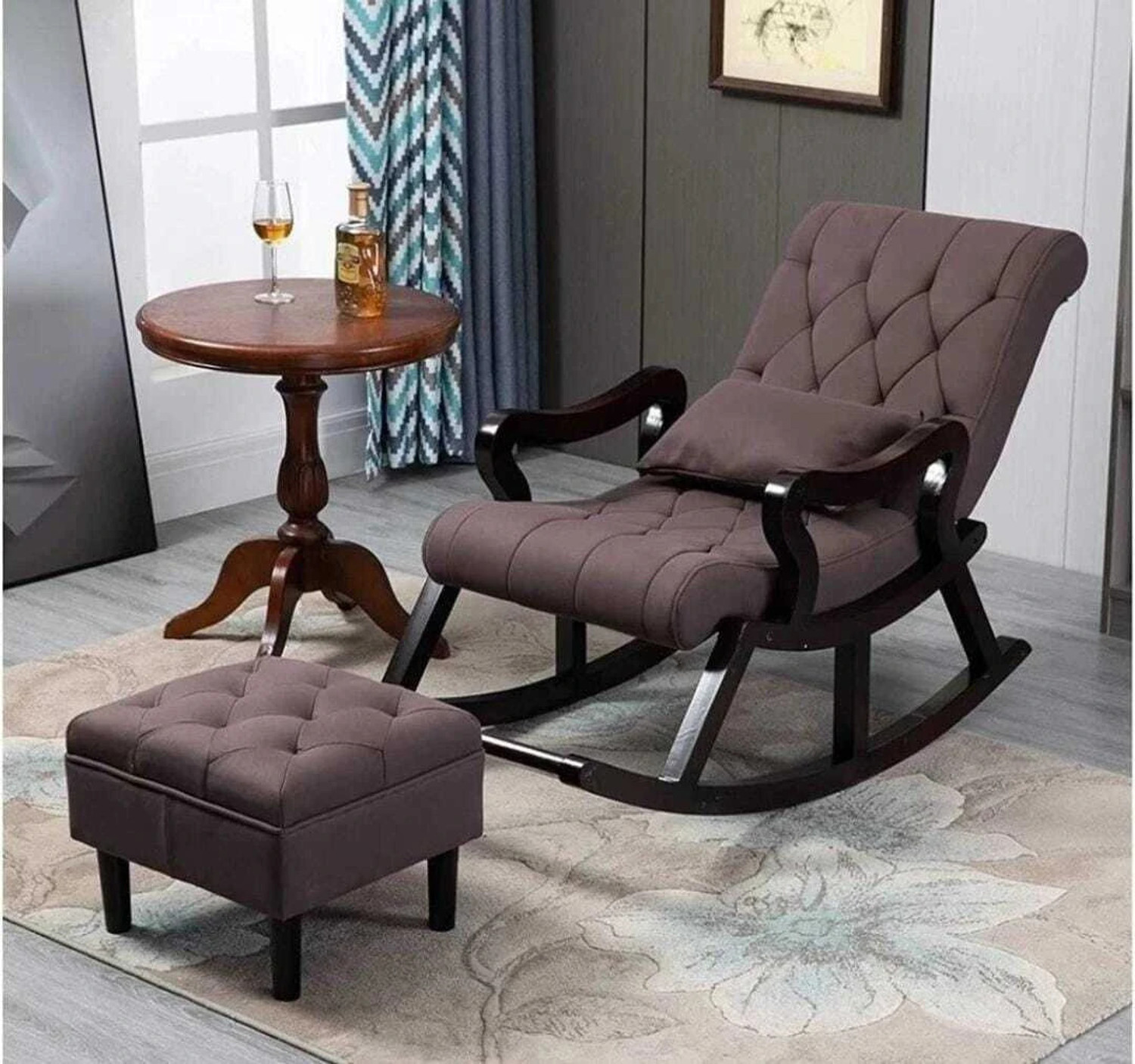 Image of wooden luxury Rocker Rocking Chair with footrest Recliner Relaxing 1 Seater Rocking Chairs Solid Wood 1 Seater Rocking Chairs