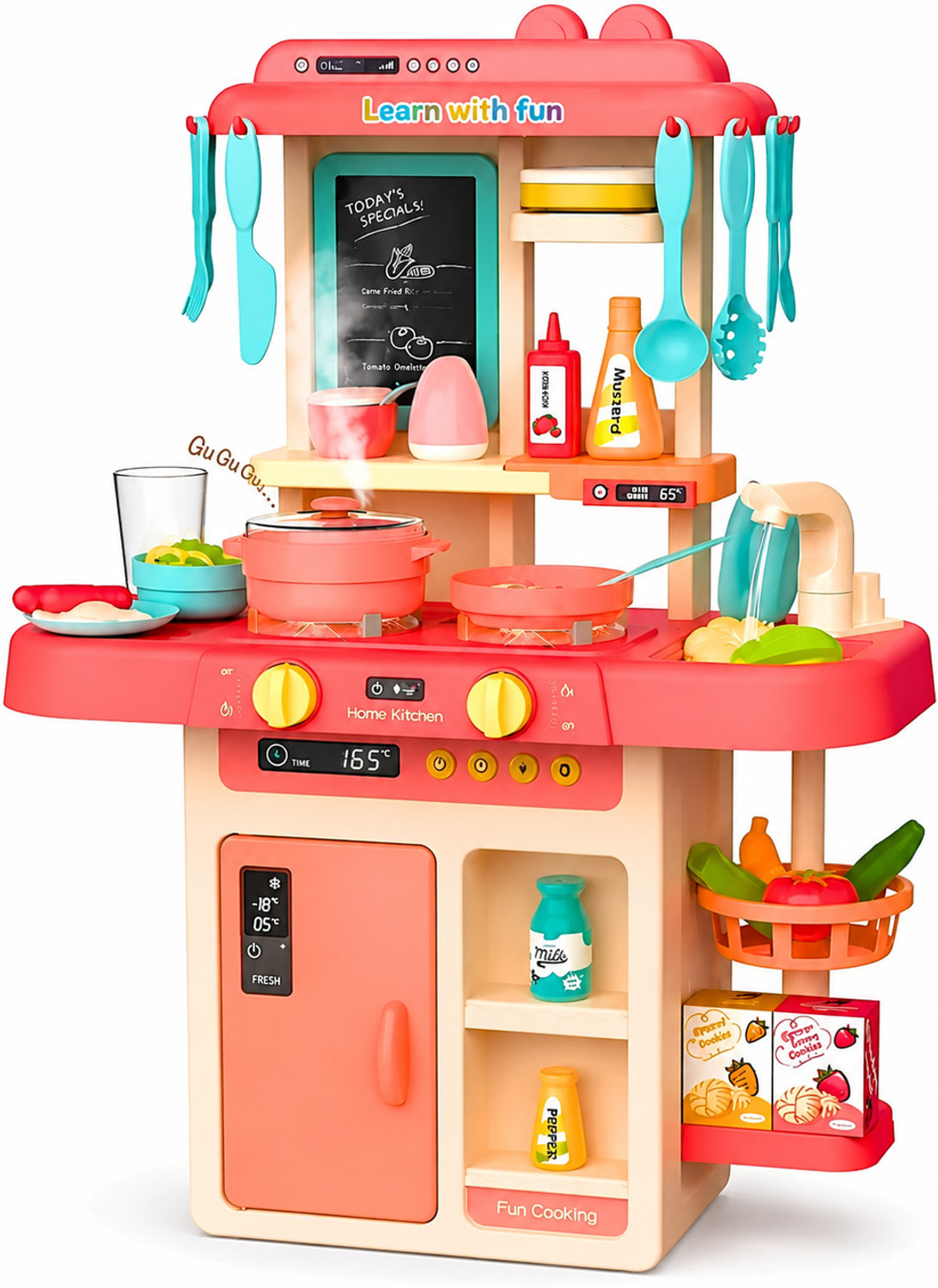 Image of Learn With Fun 42 Pieces Kitchen Set Steam Water Light Sound Cooking Toy Playset For Kids