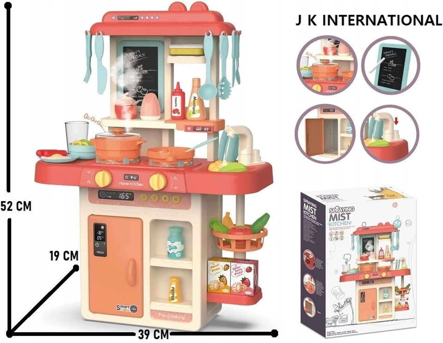 Image of J K INTERNATIONAL Plastic Kitchen Set Toys with 42 Pcs Lights&Sounds, Play Sink with Running Water
