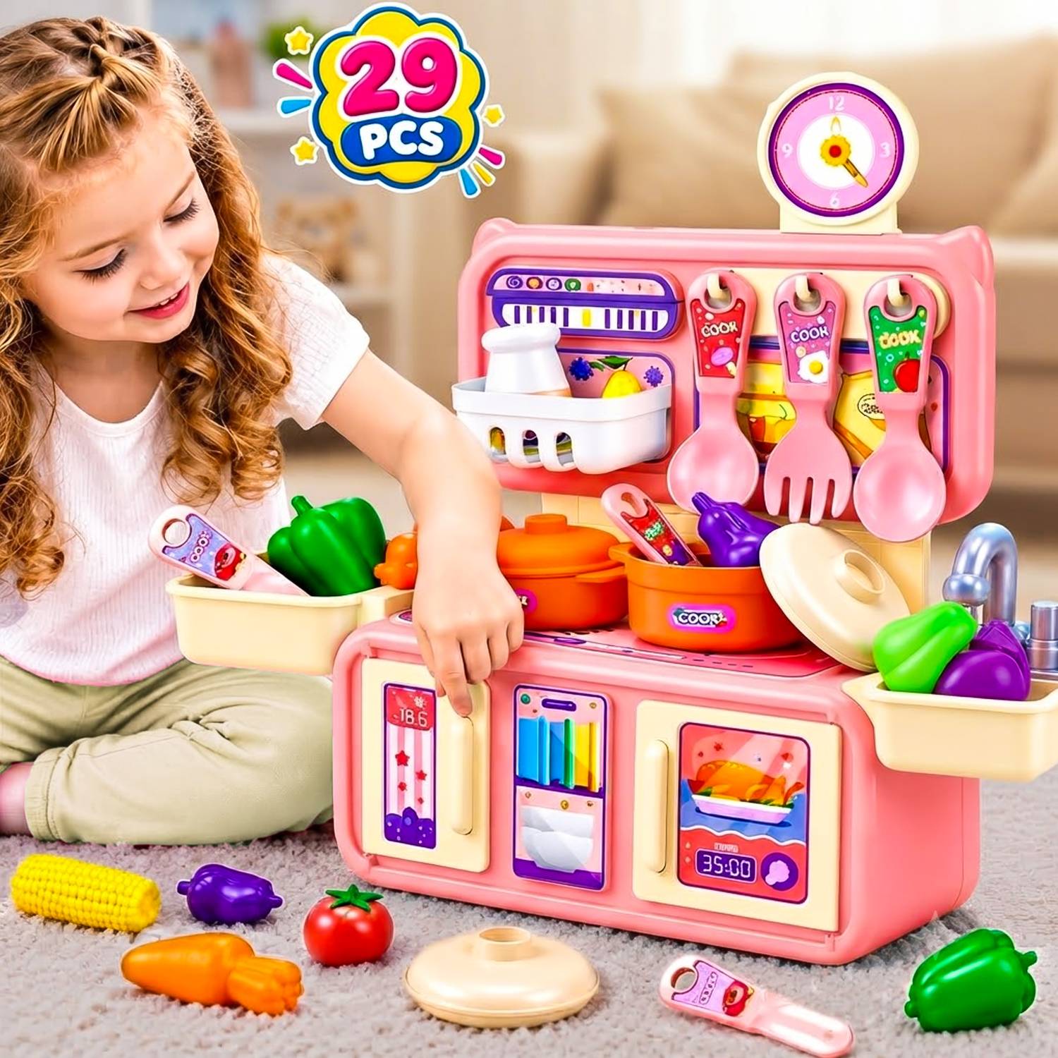 Buddynjoy Mini Dream Kitchen Set Pretend Play Toy with Utensils & Cooking Accessories