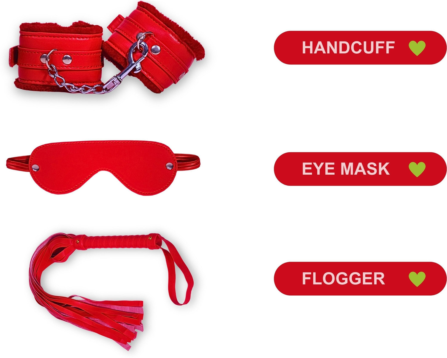 Image of cinrada Handcuff Role Play Kit Red - 3 Pcs Combo Set For Couple Role Play