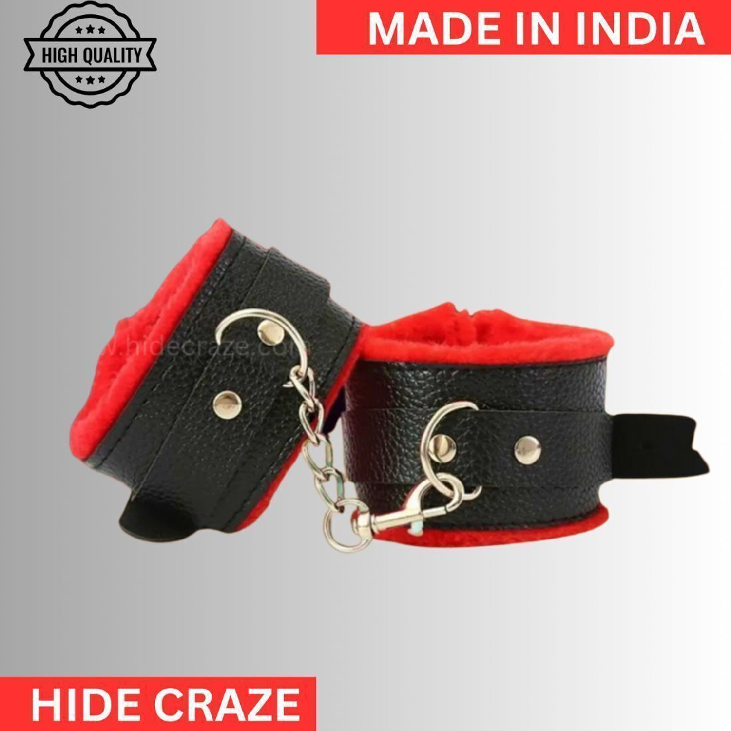 Image of HIDECRAZE Handcuff Role Play Kit Premium Quality Activity Set for Honeymoon Red Black