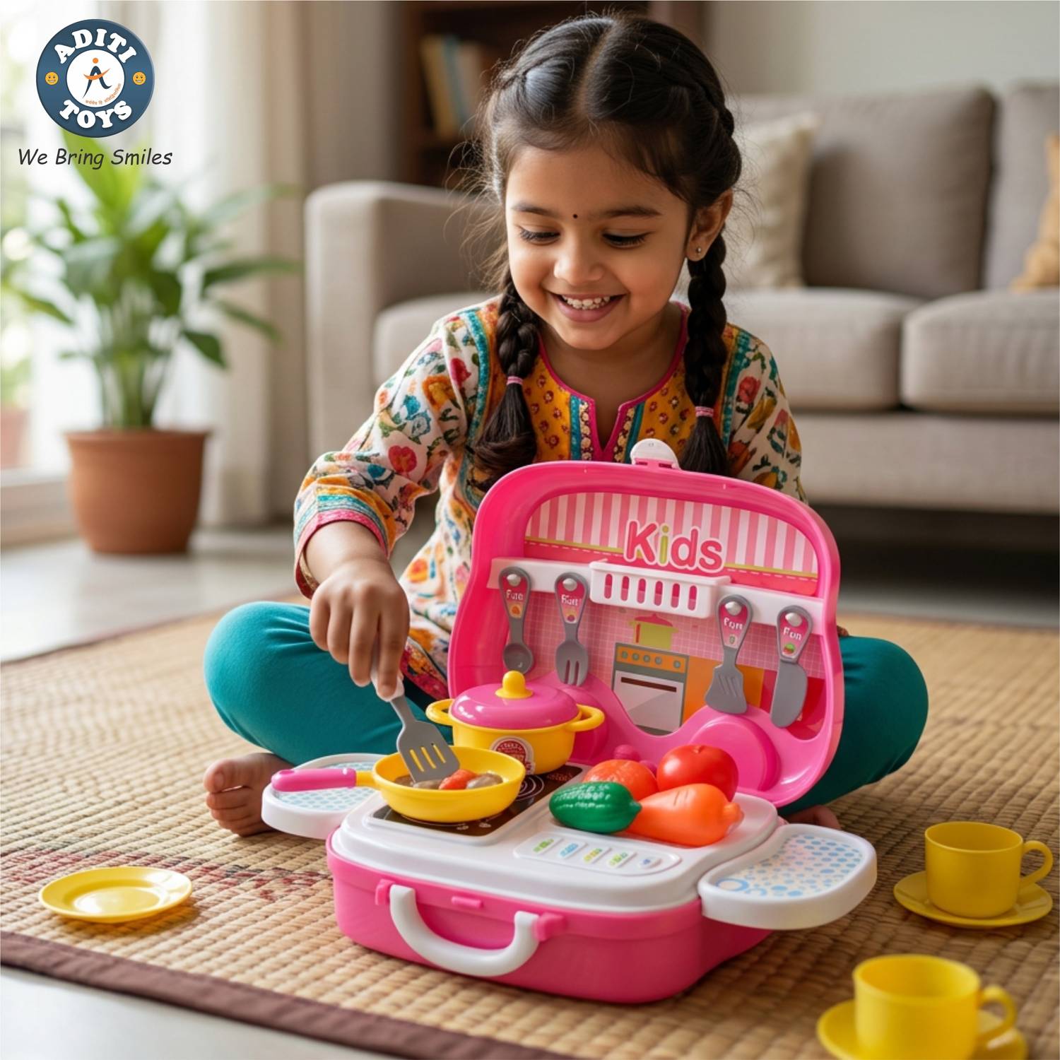 Aditi Toys Kitchen Set for Girls, Kitchen Suitcase Set On Wheels