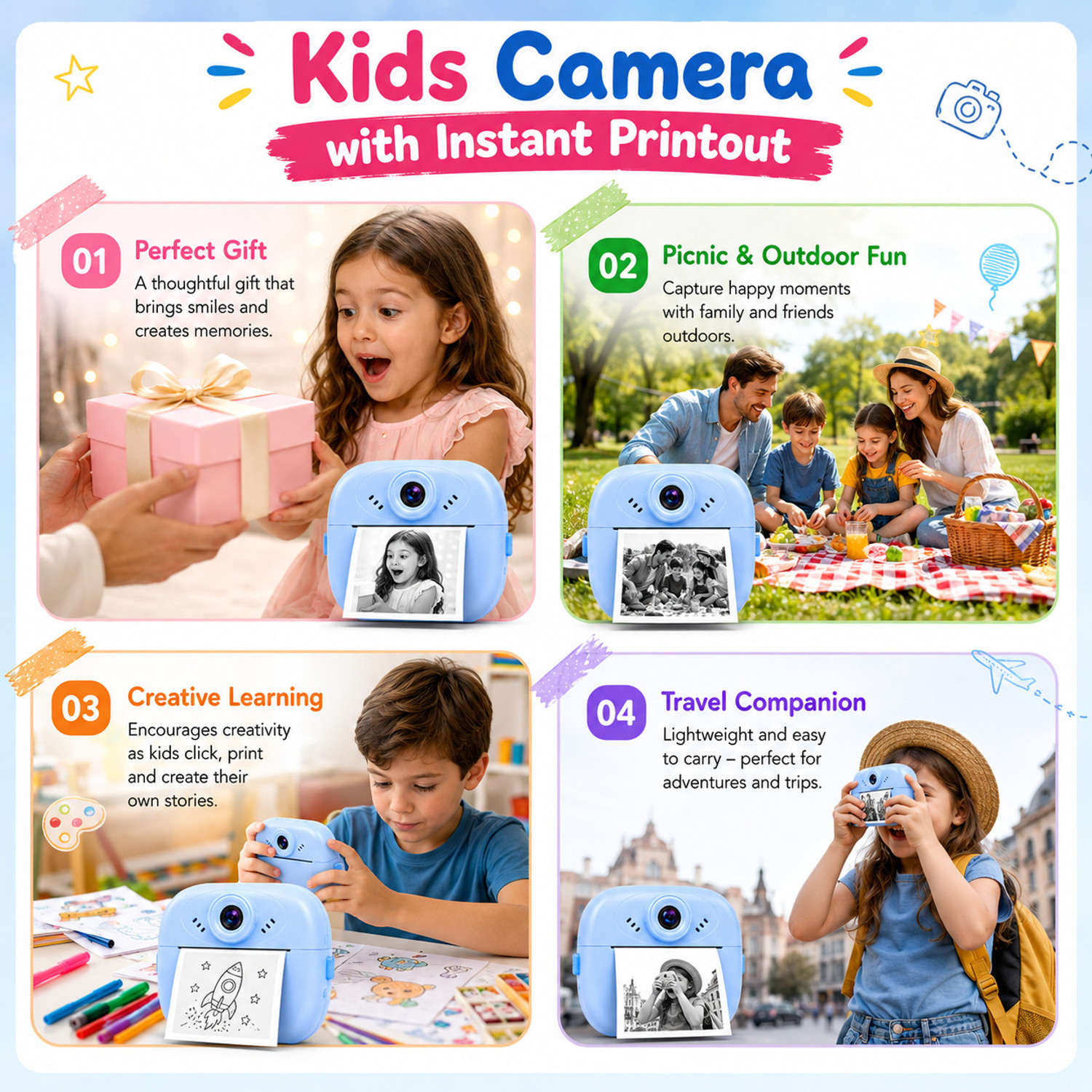 Image of CLASSYVE Kids Instant Print Camera for Children | Digital Camera with Photo Printing