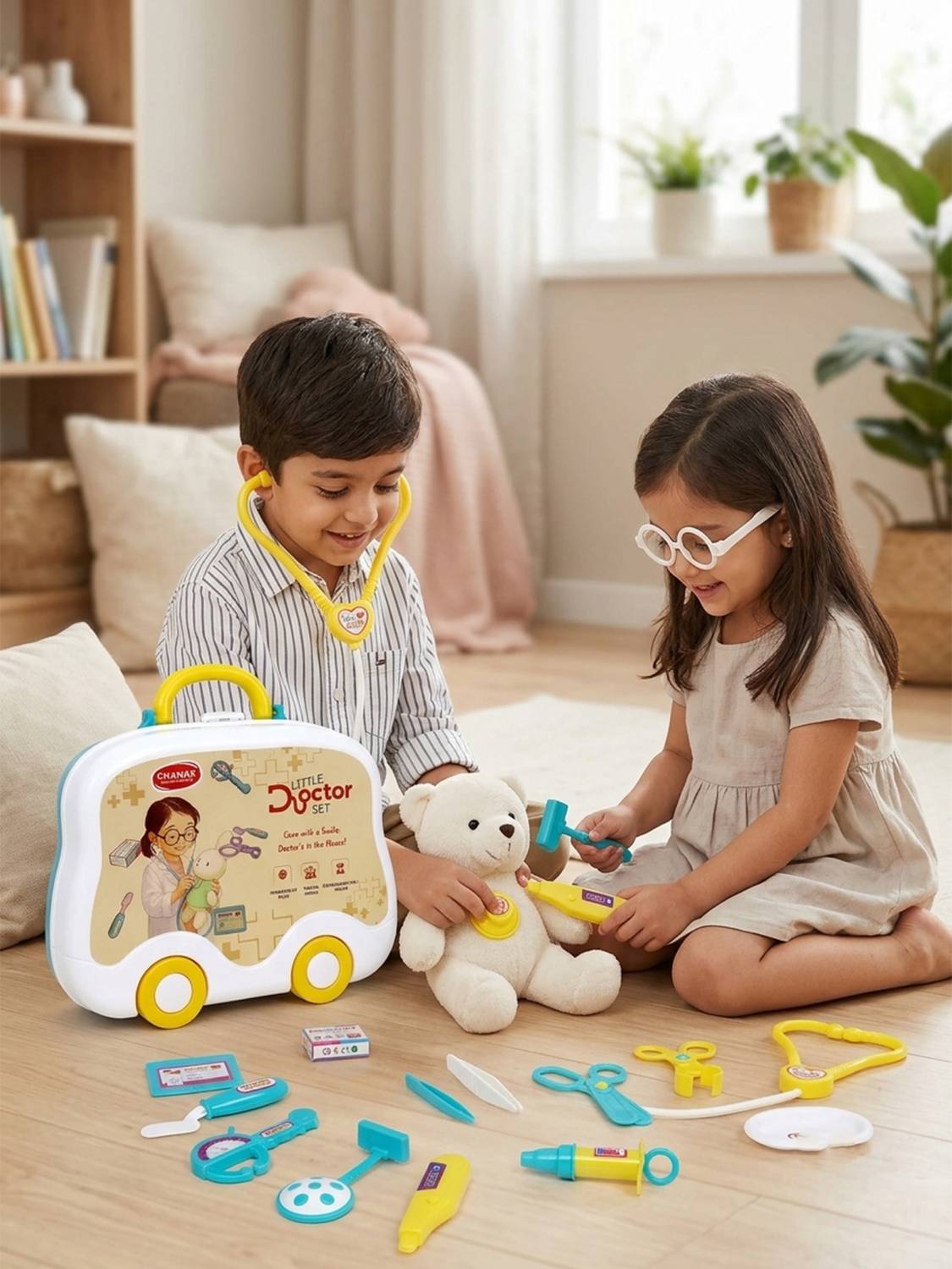 333MART 15 Piece Little Doctor Premium Playset with Foldable Suitcase for kids (Blue)